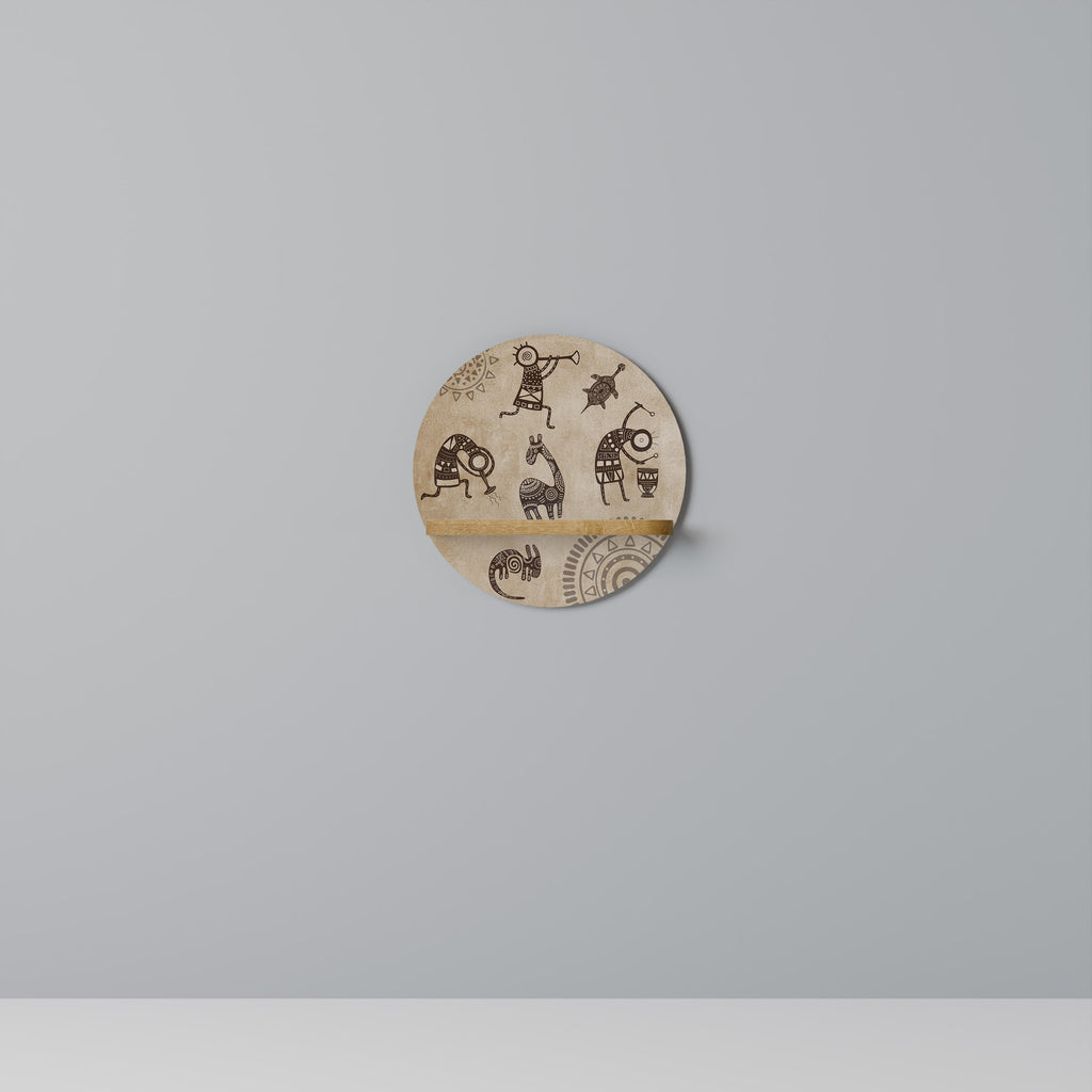 AFRICAN STYLE Round Art Shelf In Oak Effect