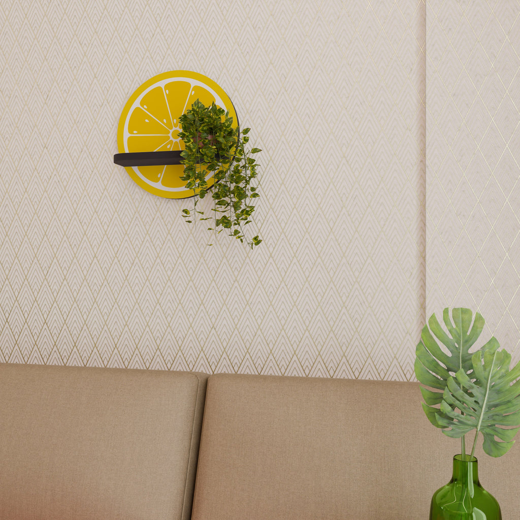 STRENGTHENING LEMON Round Art Shelf In Black Finish