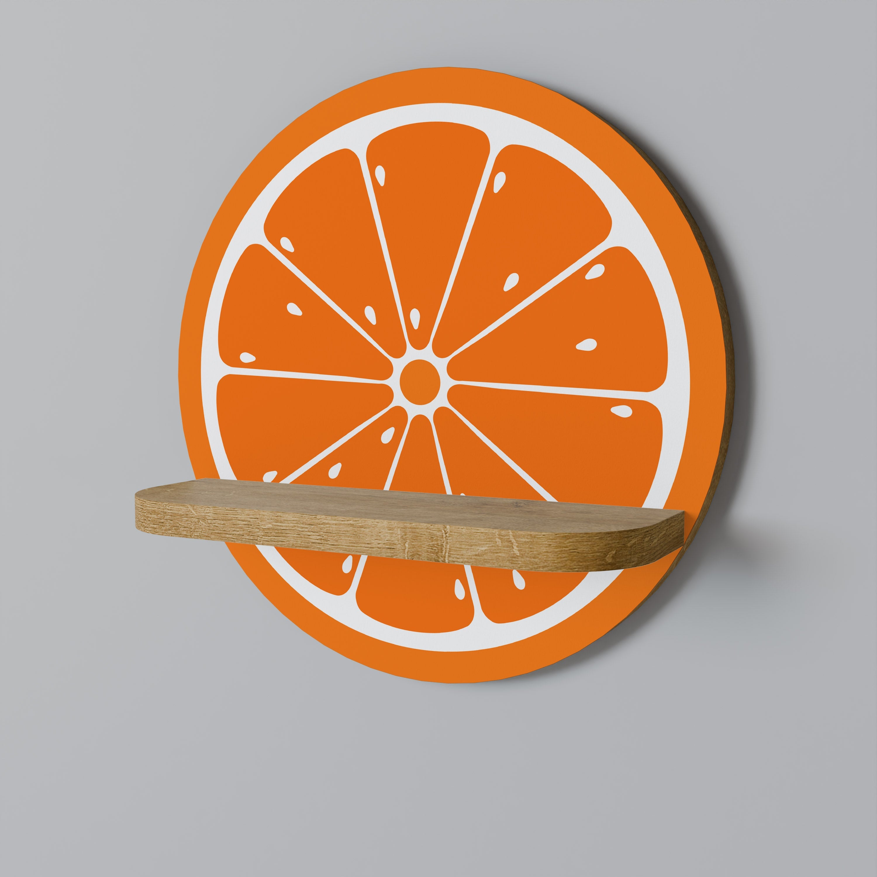 JUICY ORANGE Round Art Shelf In Oak Effect