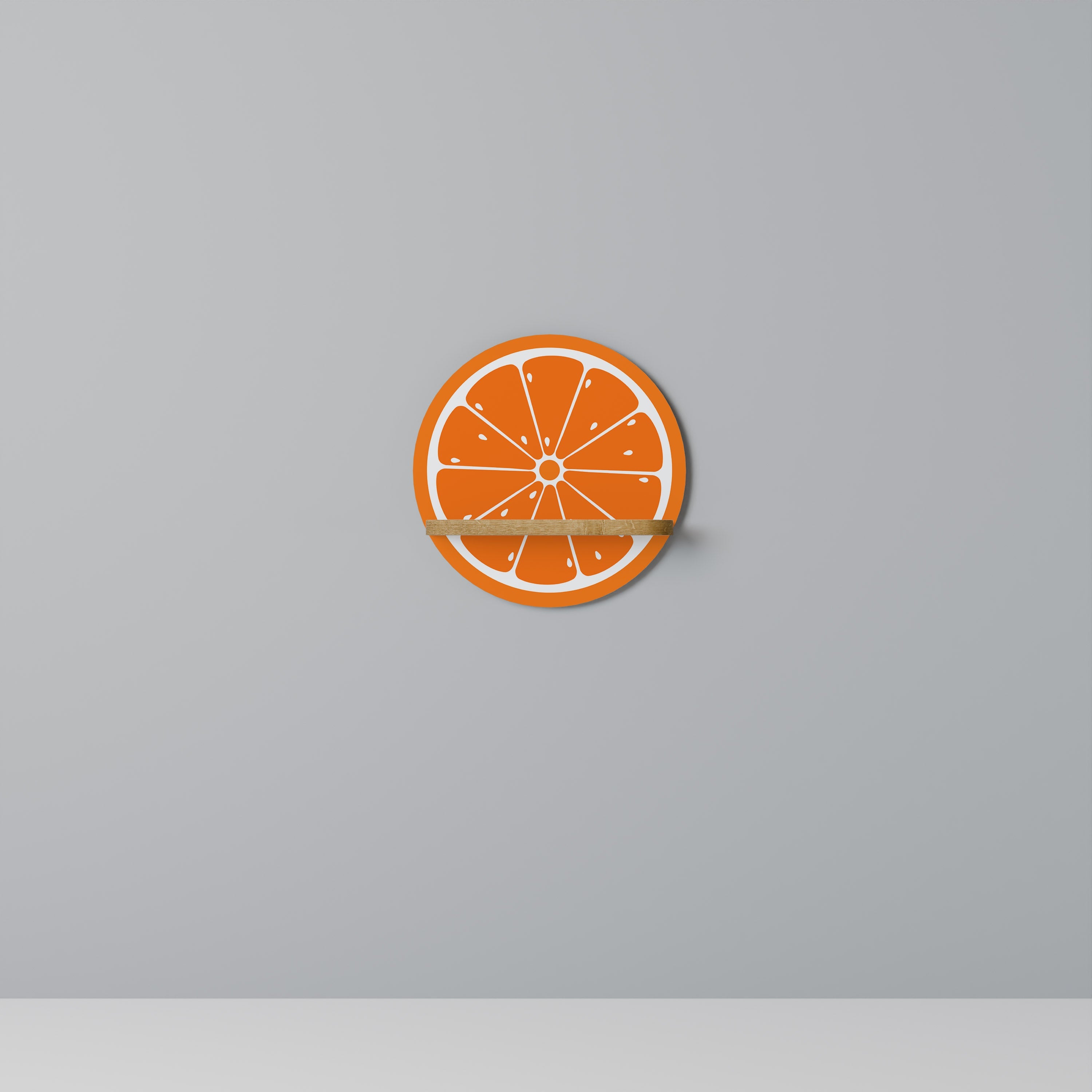 JUICY ORANGE Round Art Shelf In Oak Effect