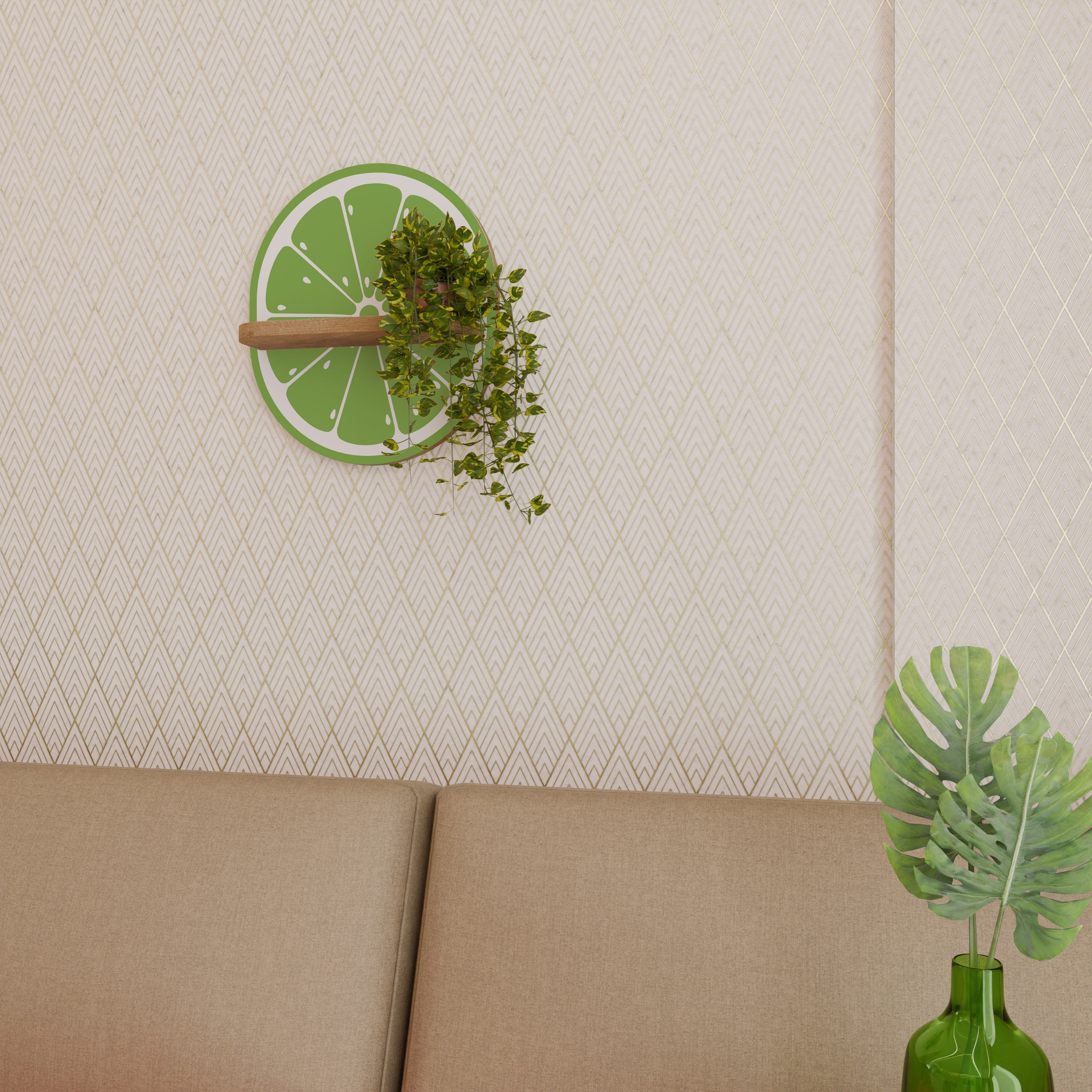 REFRESHING LIME Ovales Kunstregal in Eichenoptik