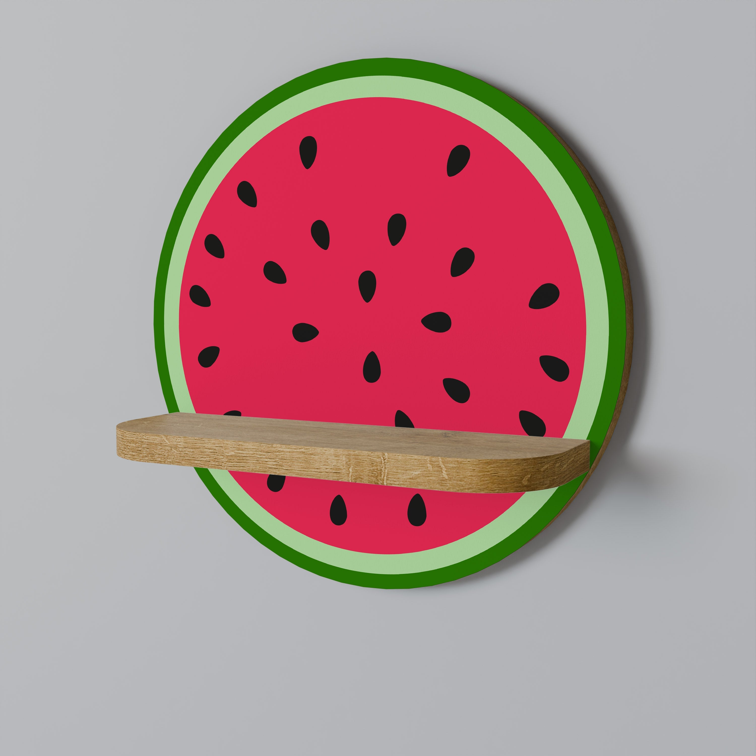 MATURE WATERMELON Round Art Shelf In Oak Effect