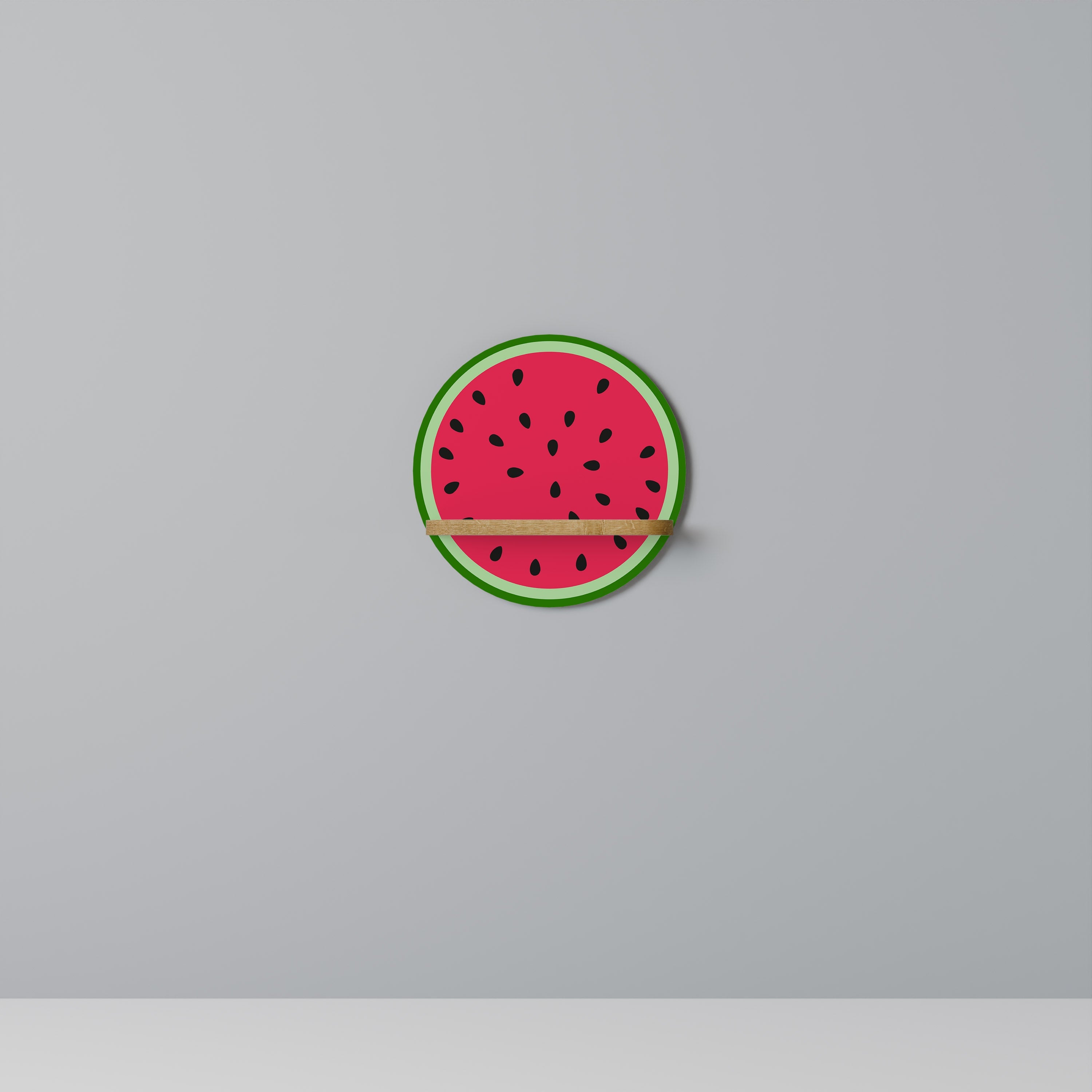 MATURE WATERMELON Round Art Shelf In Oak Effect