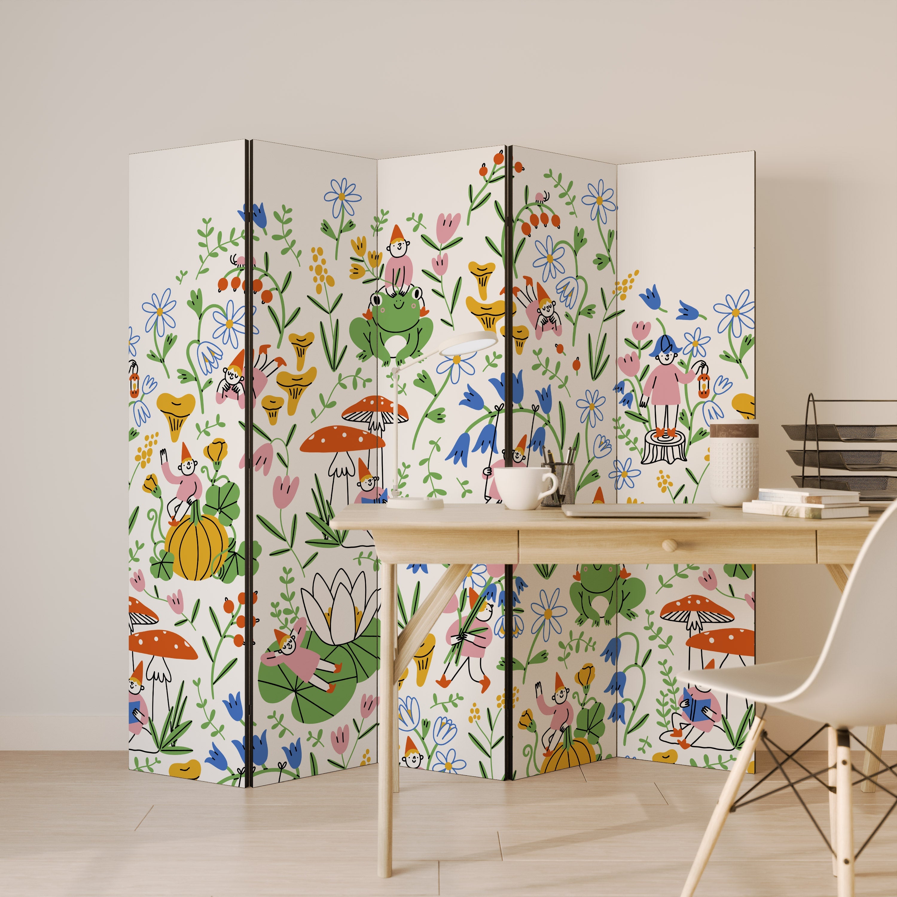 GARDEN GNOMES Decorative 5-Panel Room Divider