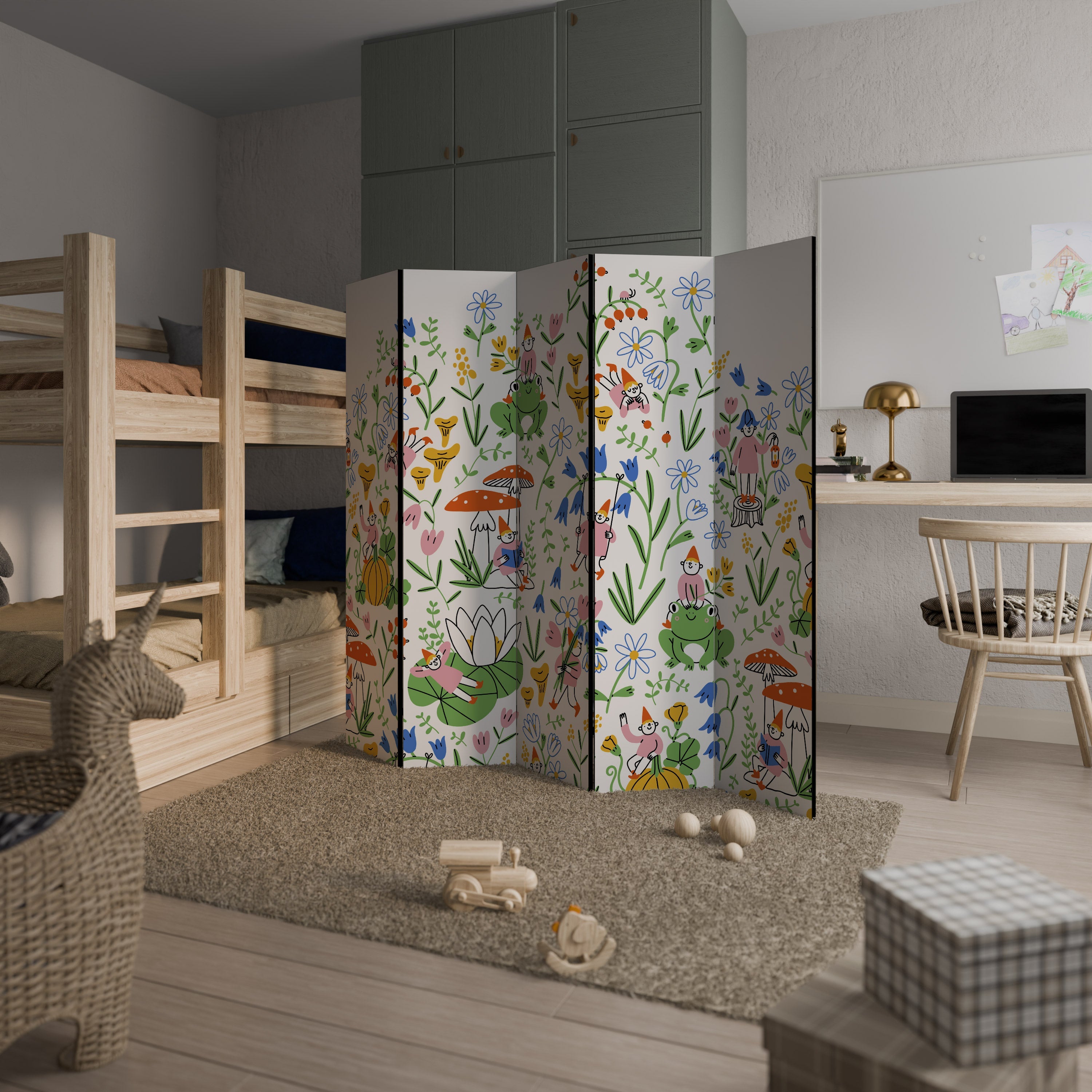 GARDEN GNOMES Decorative 5-Panel Room Divider