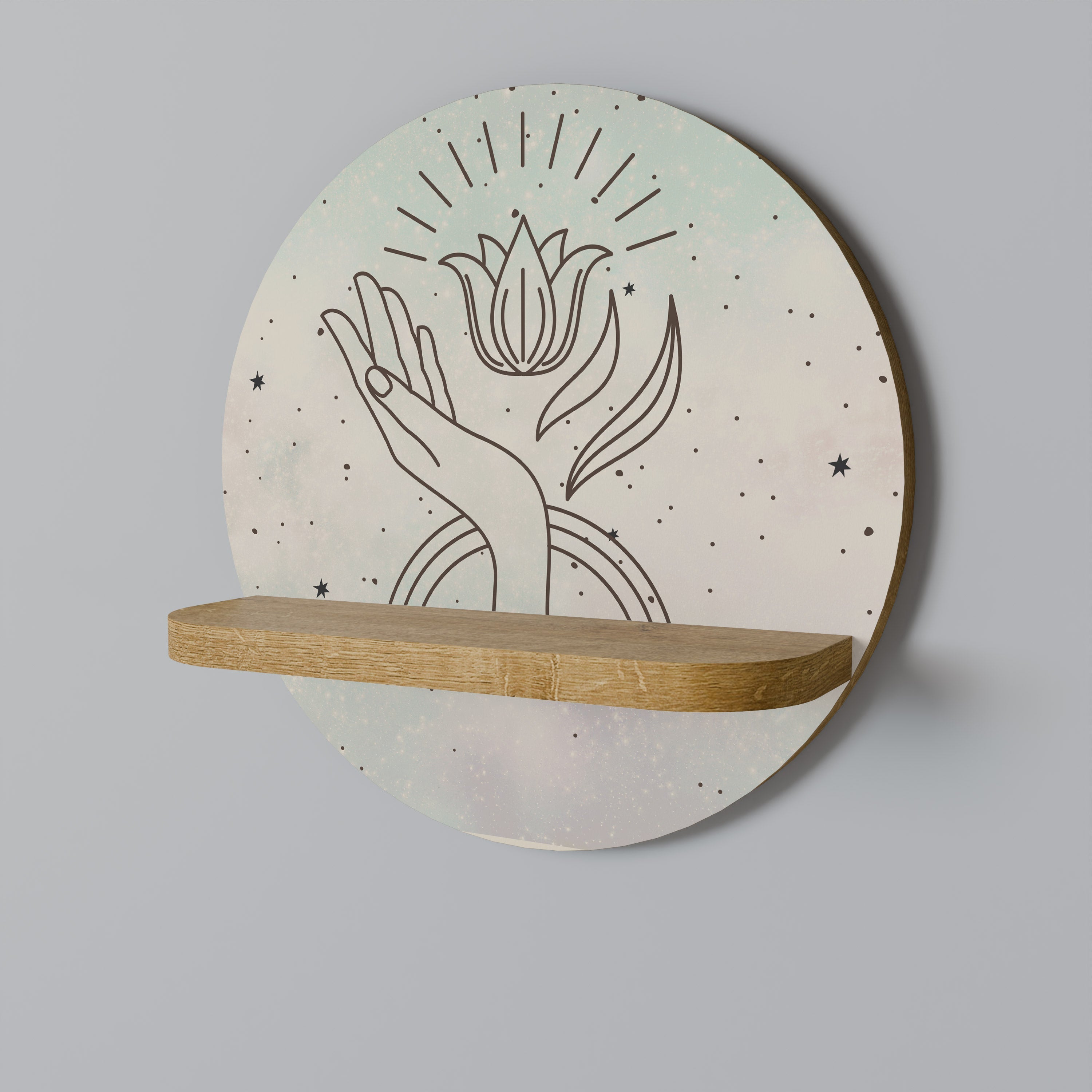 DELICATE BEAUTY Round Art Shelf In Oak Effect