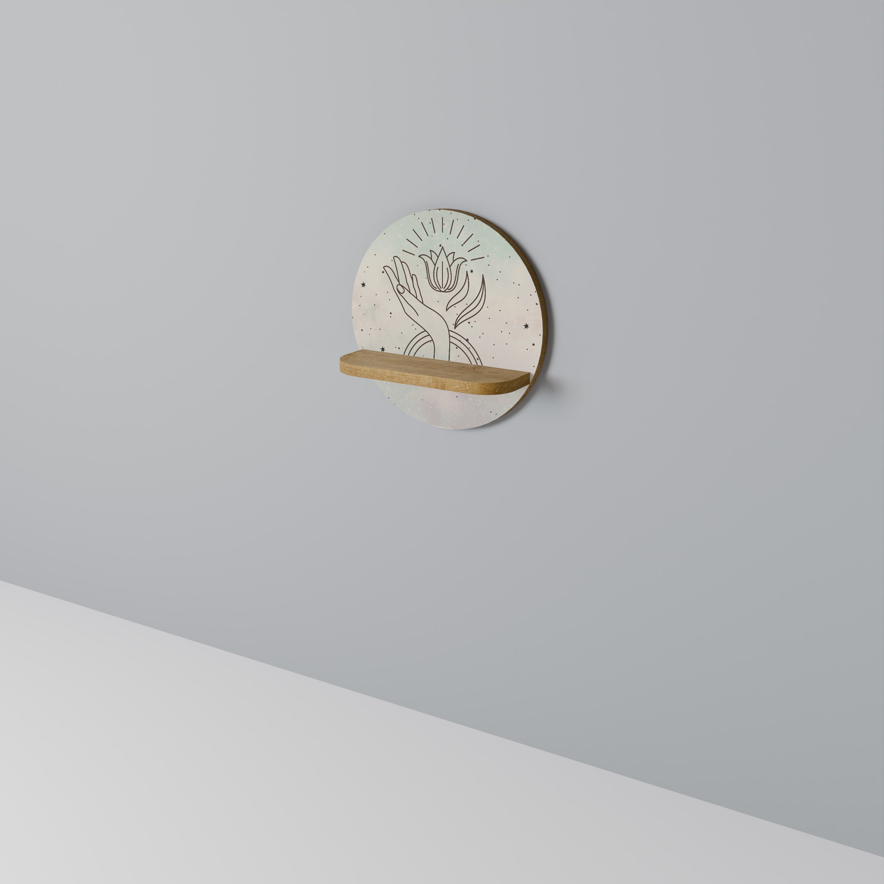 DELICATE BEAUTY Round Art Shelf In Oak Effect
