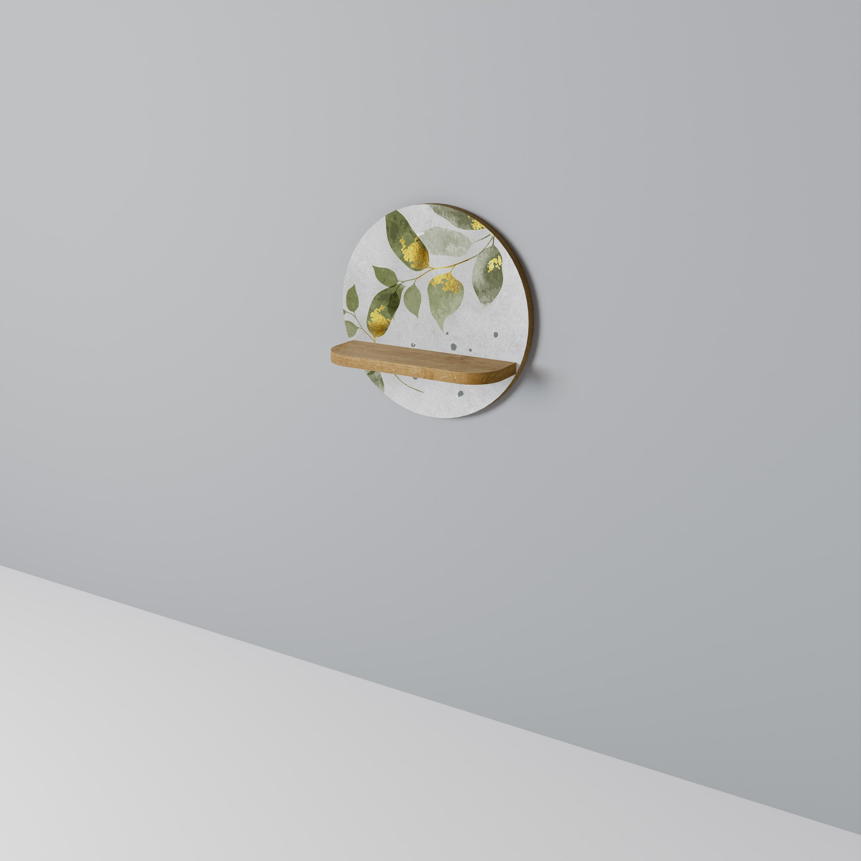 ELEGANT BOTANICS Round Art Shelf In Oak Effect