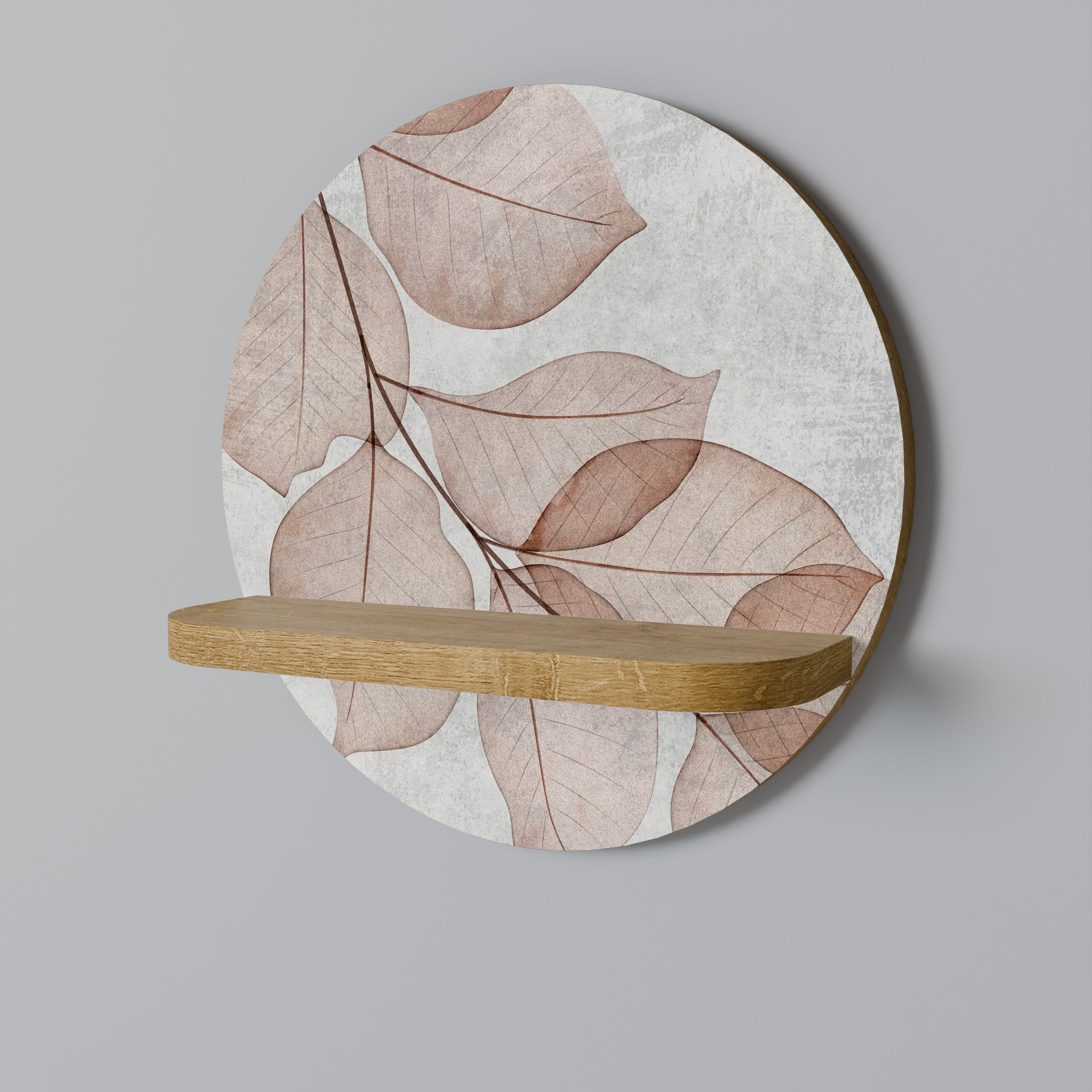 AUTUMN FRAGILITY Round Art Shelf In Oak Effect
