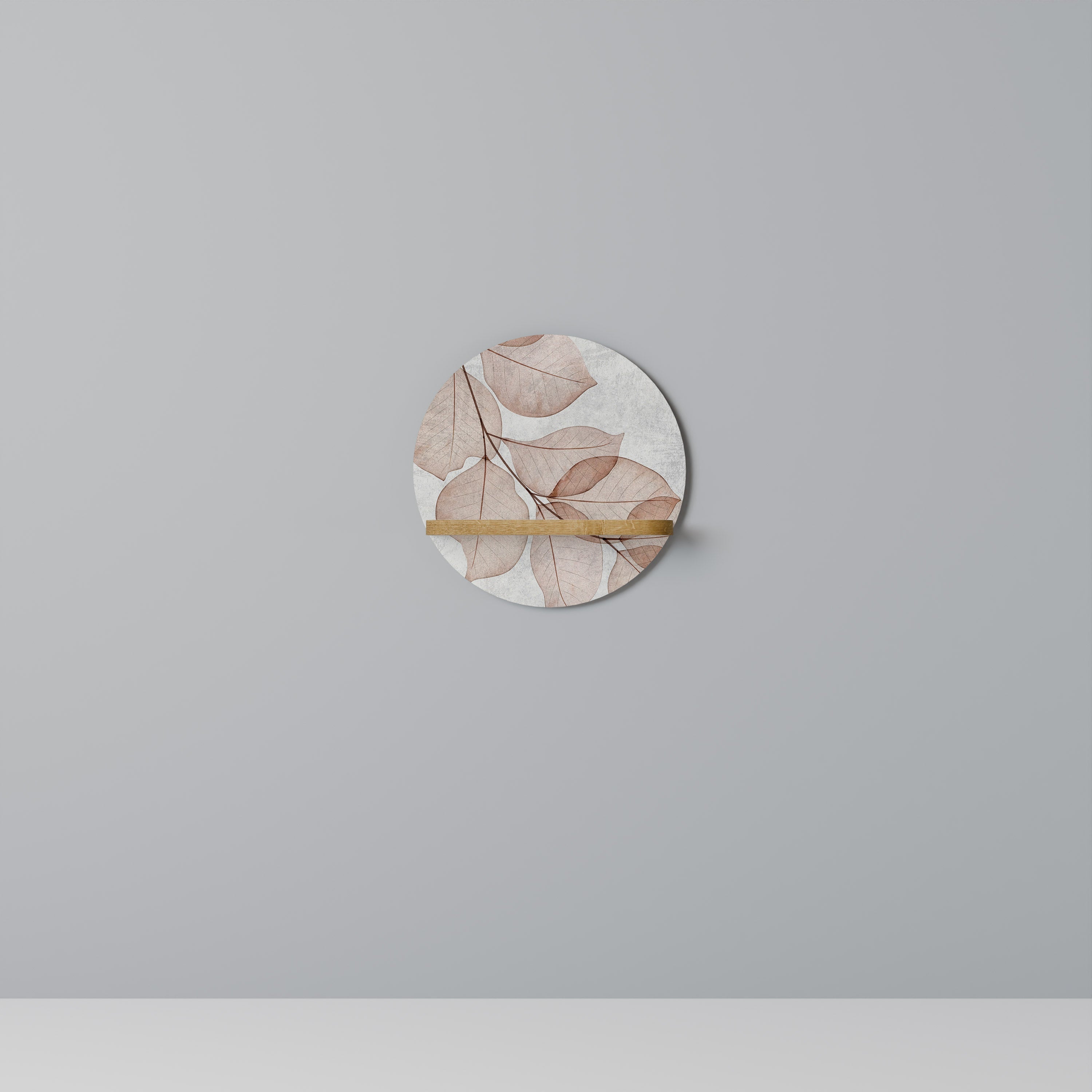 AUTUMN FRAGILITY Round Art Shelf In Oak Effect