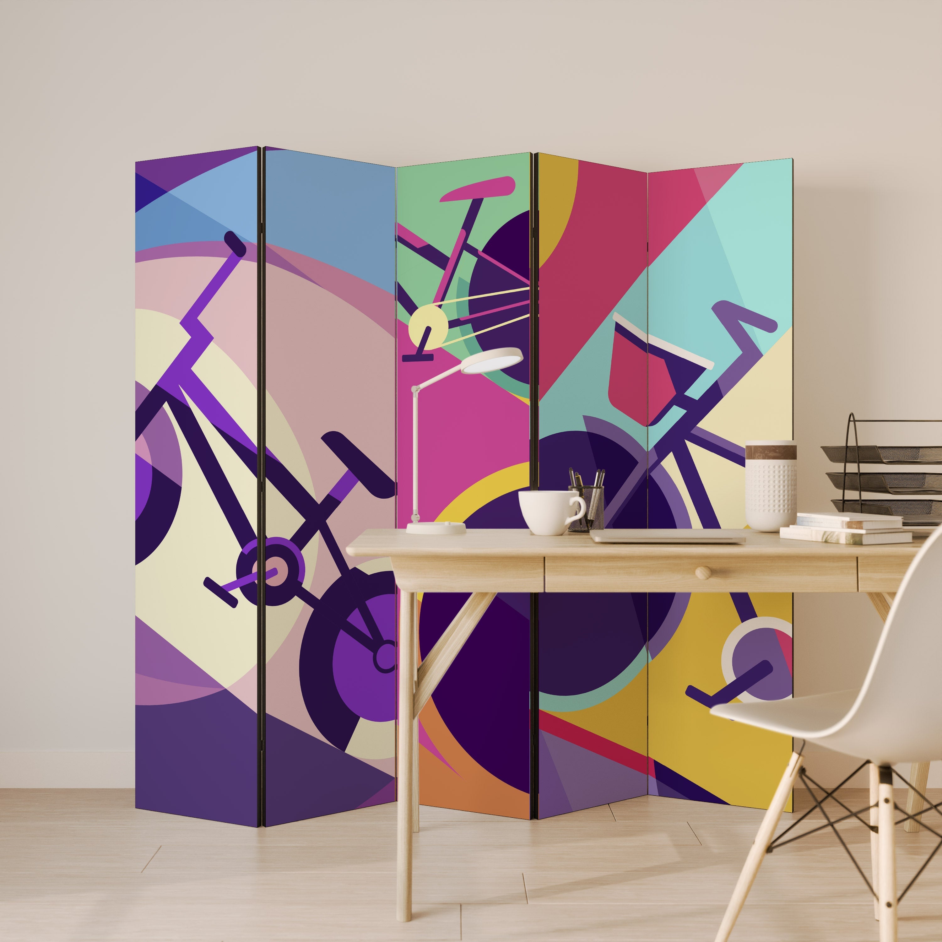 BIKE DREAMS Decorative 5-Panel Room Divider