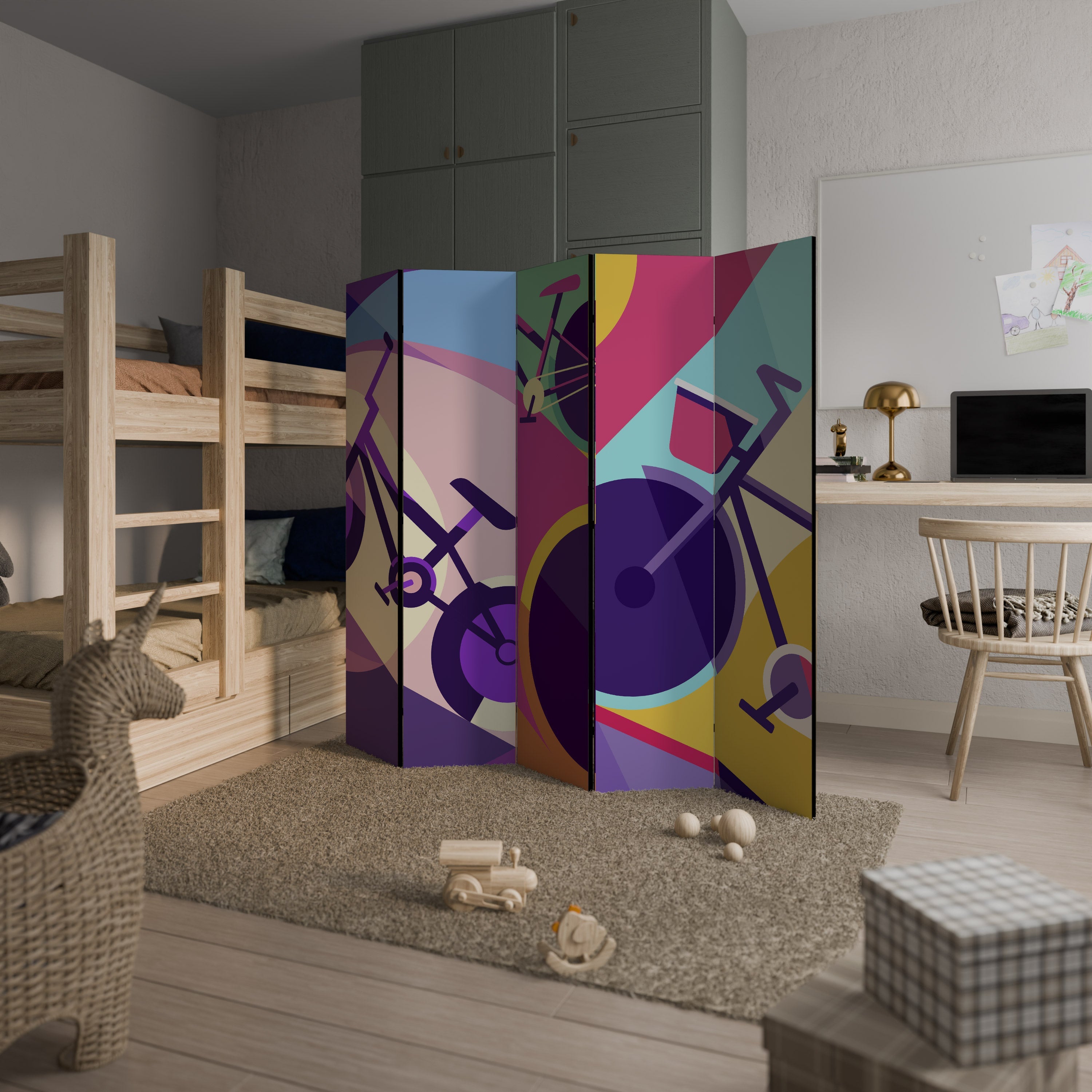 BIKE DREAMS Decorative 5-Panel Room Divider