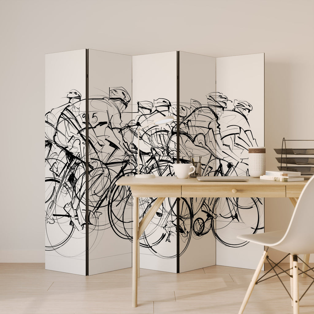 CYCLING COMPETITION Decorative 5-Panel Room Divider
