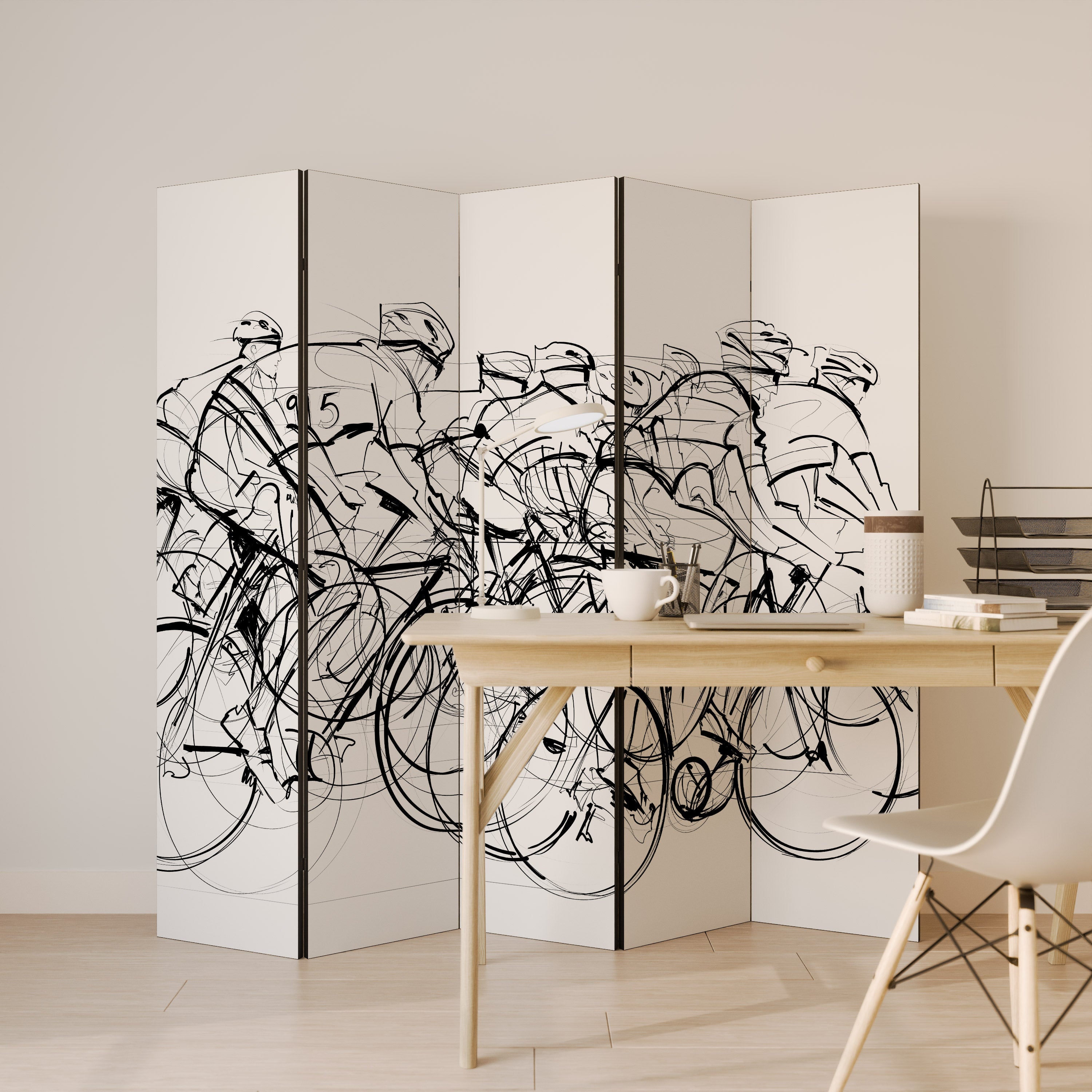 CYCLING COMPETITION Decorative 5-Panel Room Divider