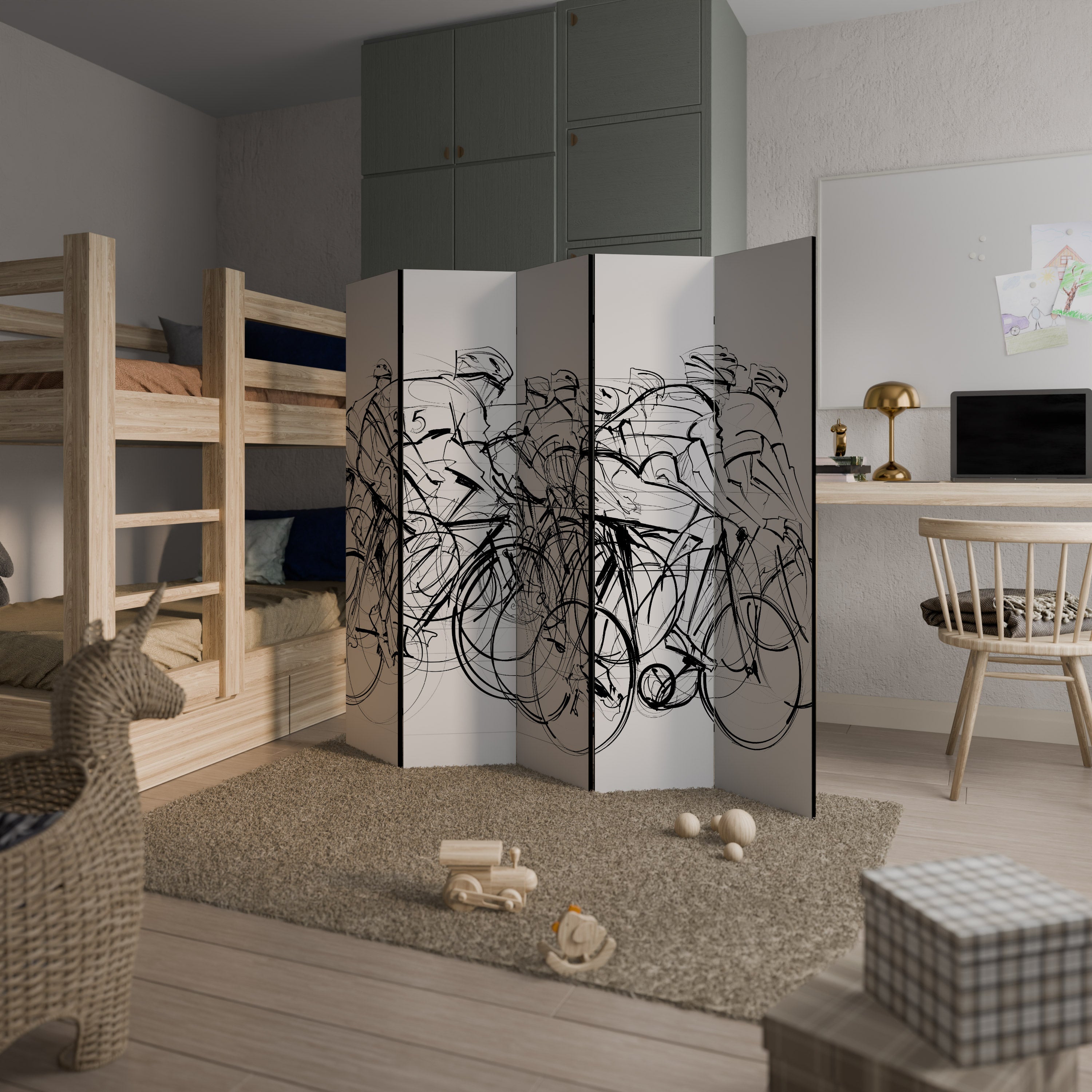 CYCLING COMPETITION Decorative 5-Panel Room Divider