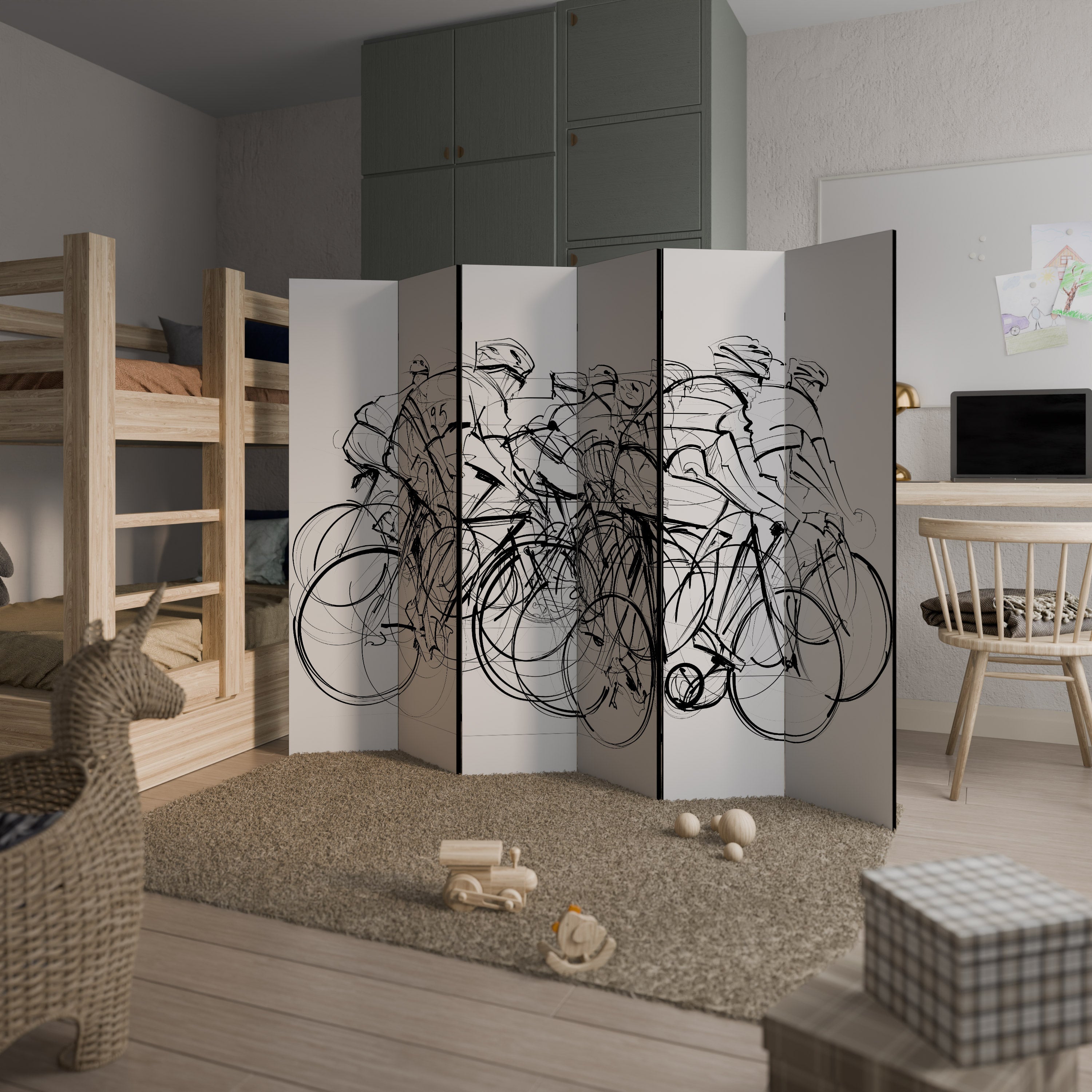 CYCLING COMPETITION Decorative 6-Panel Room Divider