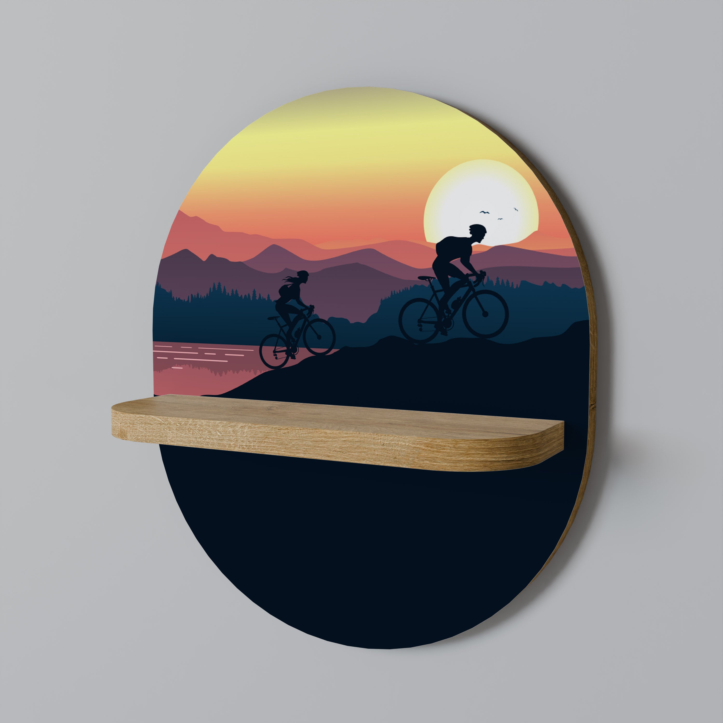 CYCLING HORIZON Ovales Kunstregal in Eichenoptik