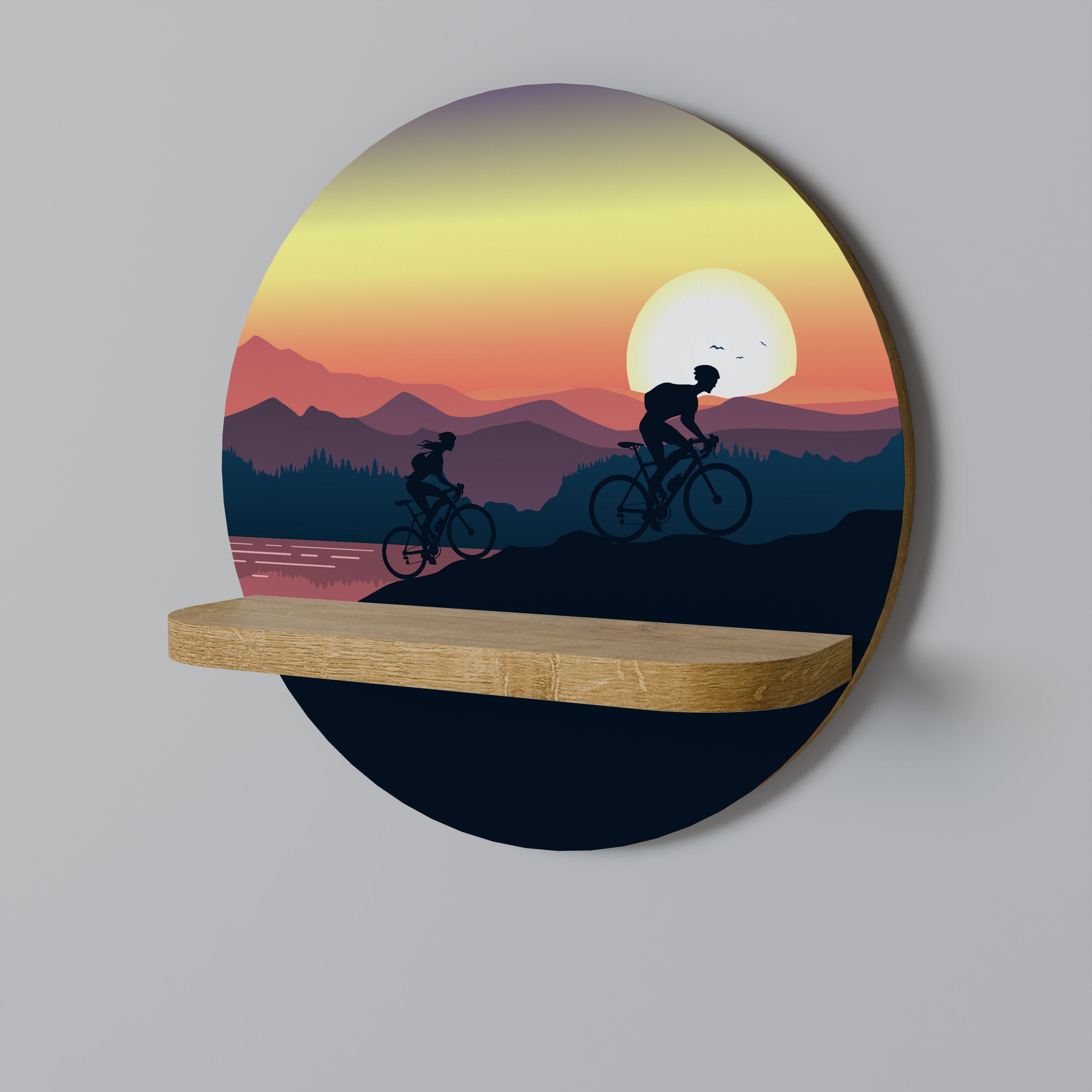 CYCLING HORIZON Round Art Shelf In Oak Effect
