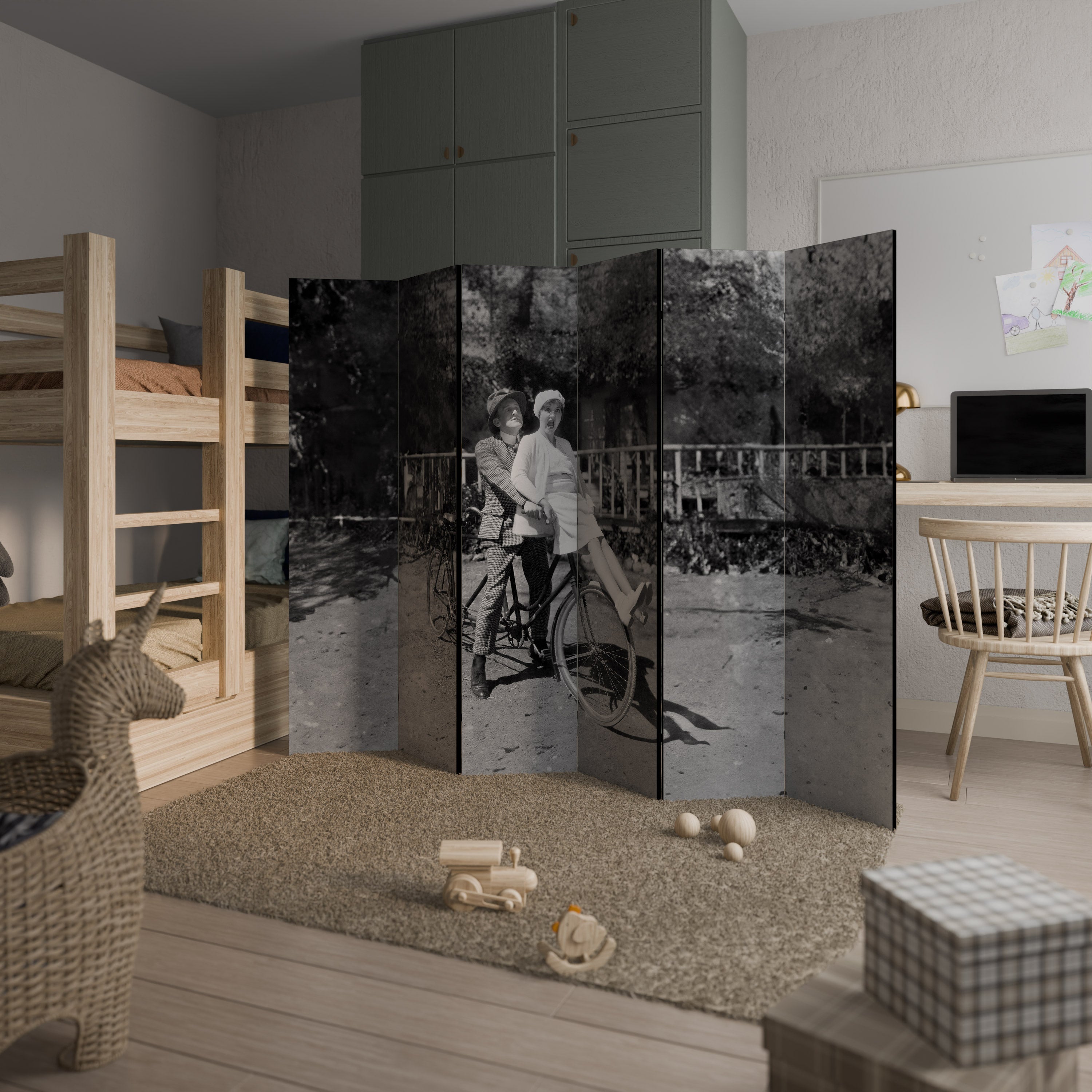 RIDING THROUGH TIME Decorative 6-Panel Room Divider
