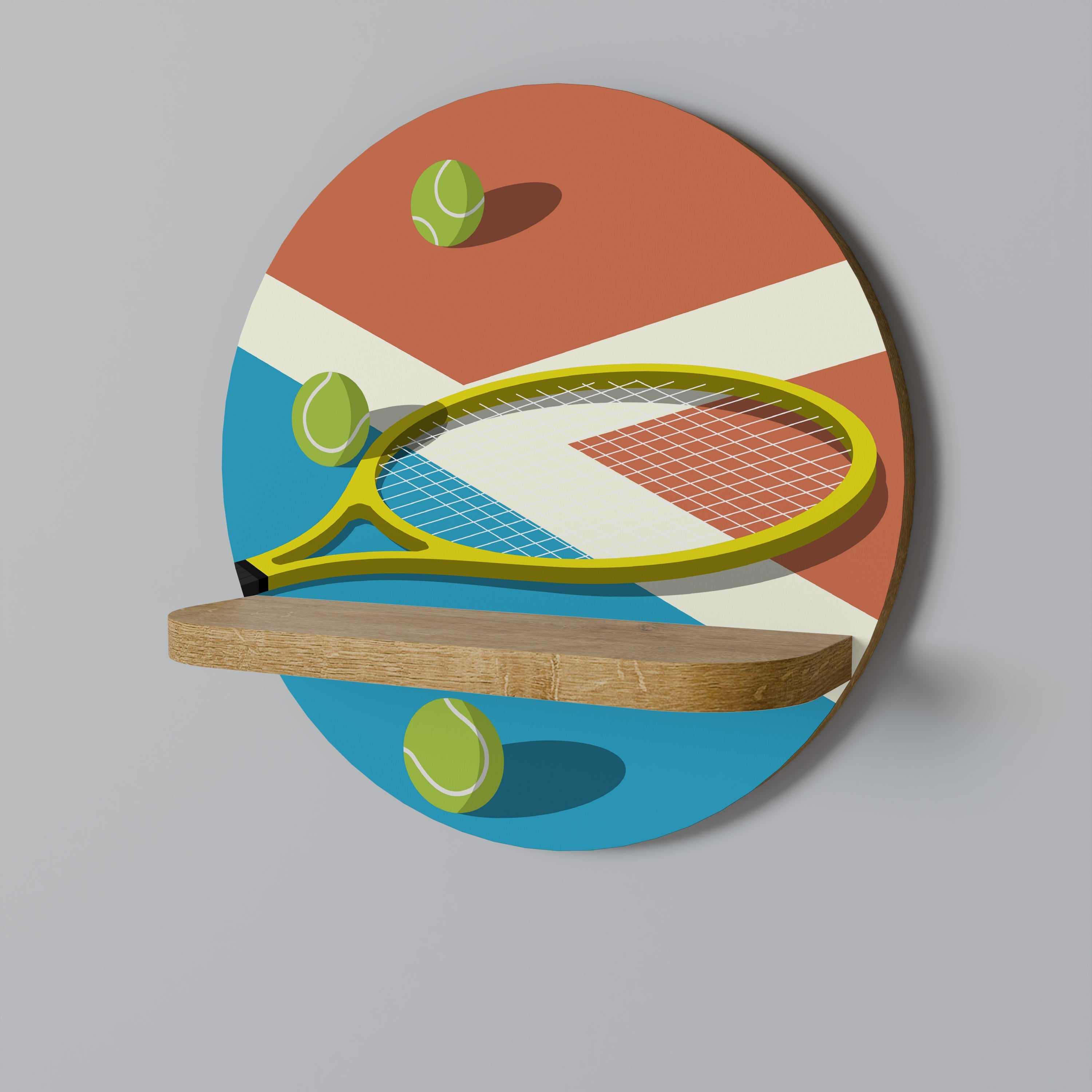 TENNIS ESSENTIALS Round Art Shelf In Oak Effect