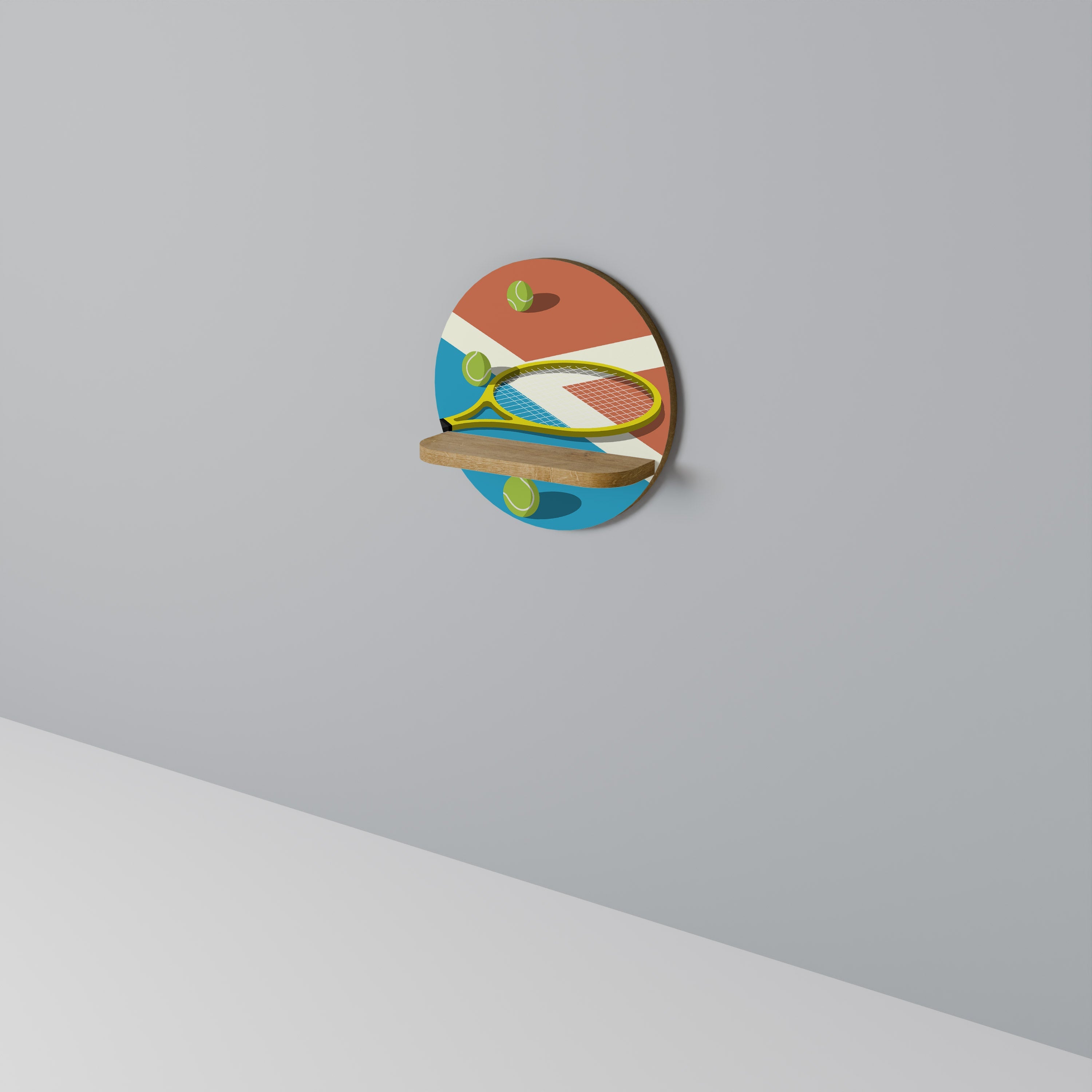 TENNIS ESSENTIALS Round Art Shelf In Oak Effect