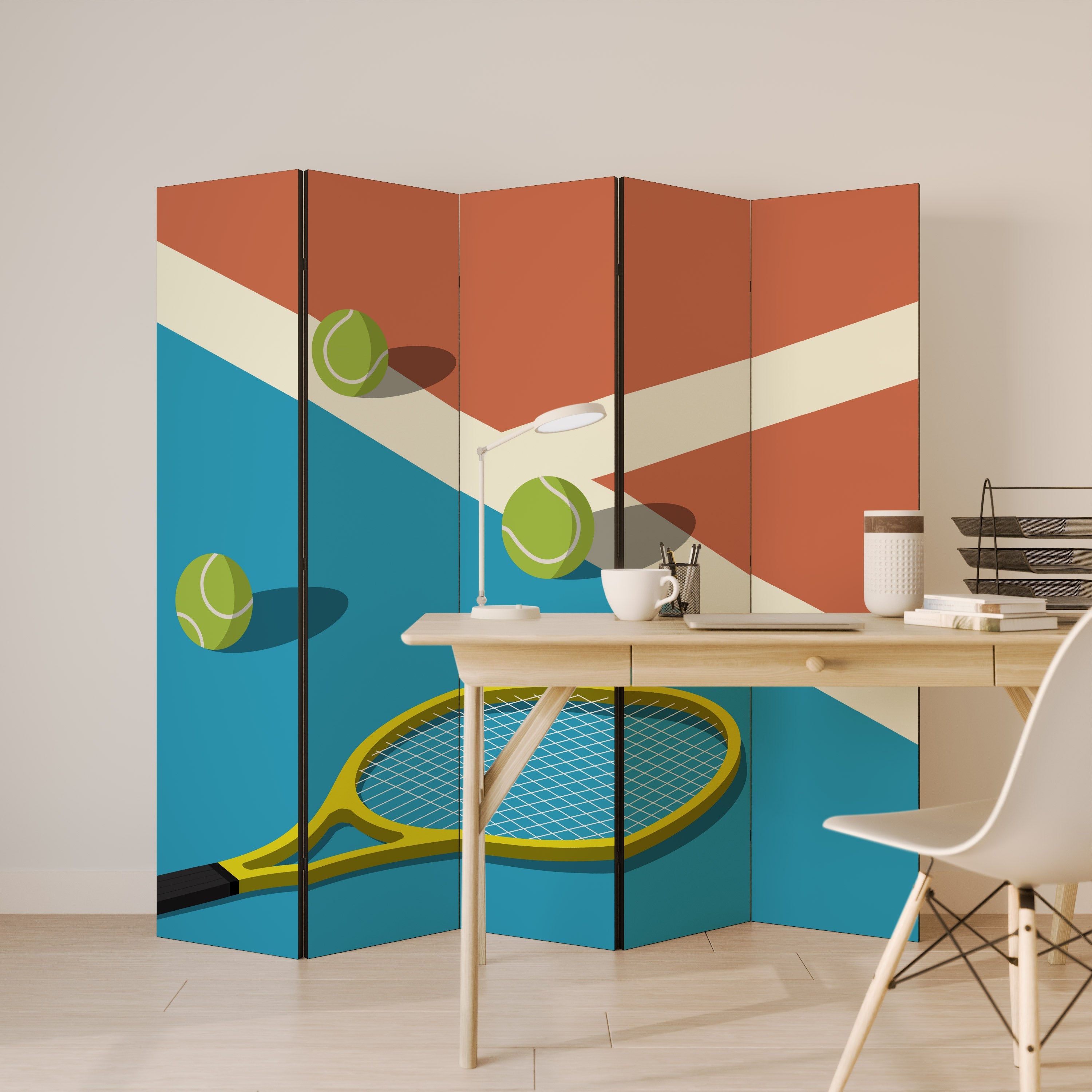 TENNIS ESSENTIALS Decorative 5-Panel Room Divider