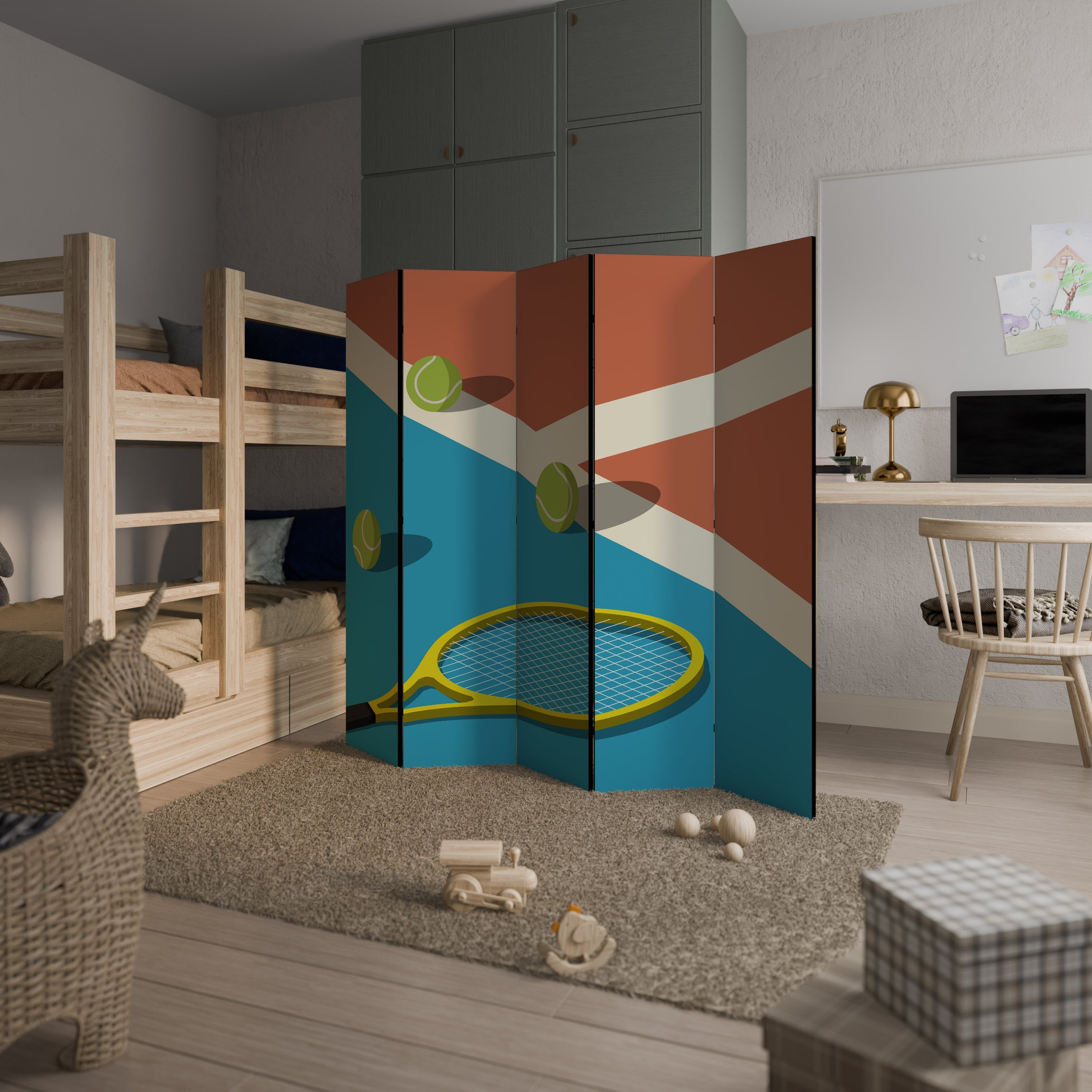 TENNIS ESSENTIALS Decorative 5-Panel Room Divider