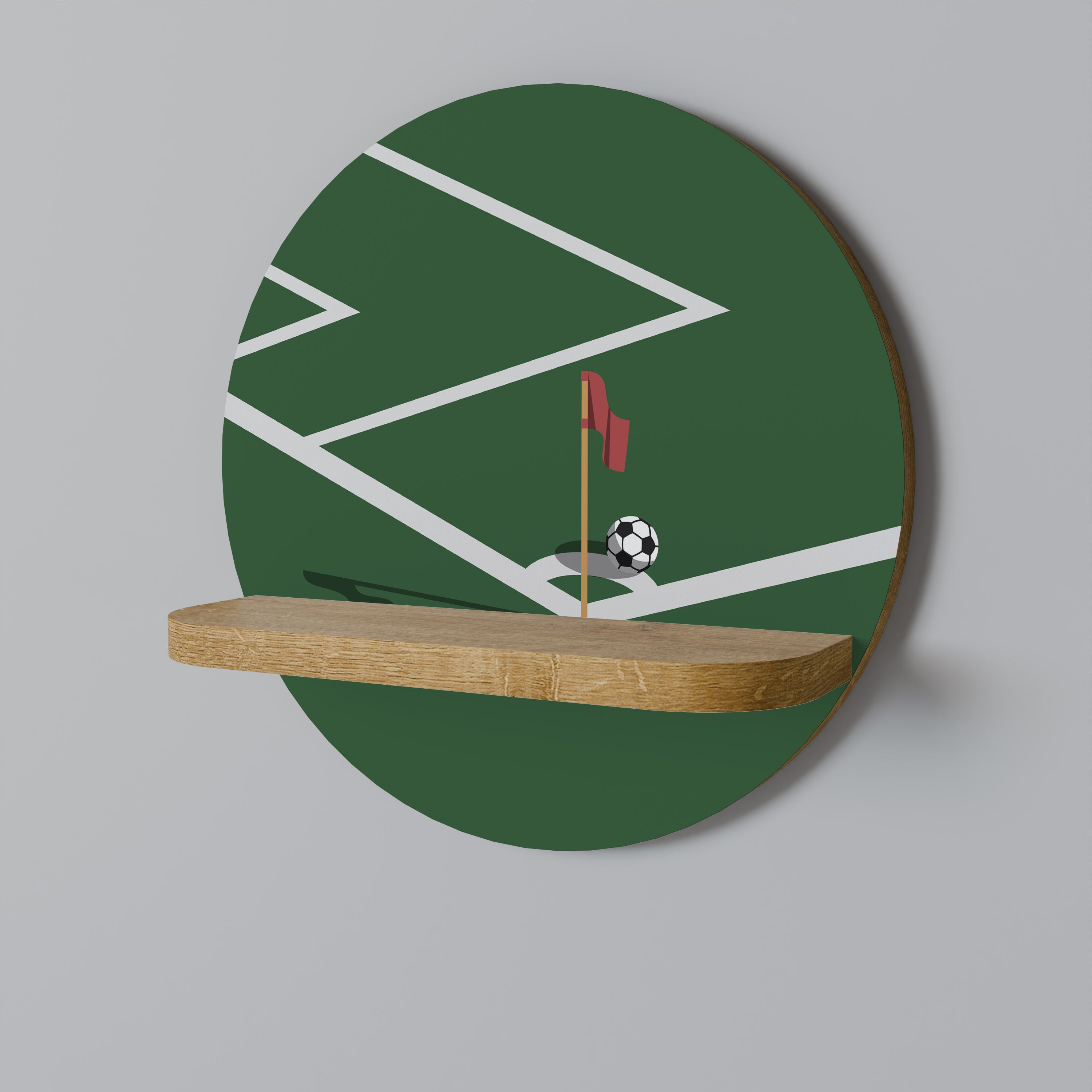 FOOTBALL ACTION Round Art Shelf In Oak Effect