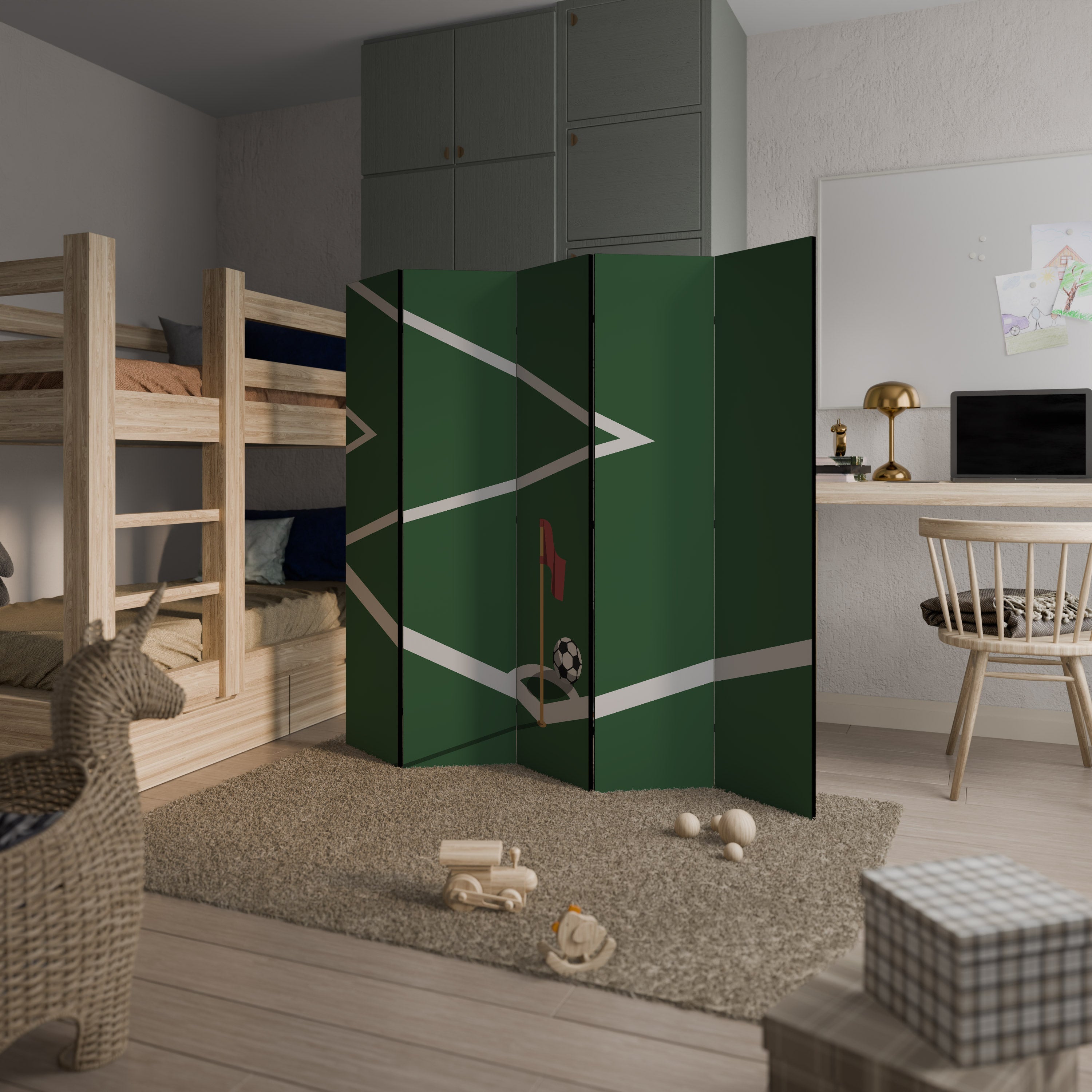 FOOTBALL ACTION Decorative 5-Panel Room Divider