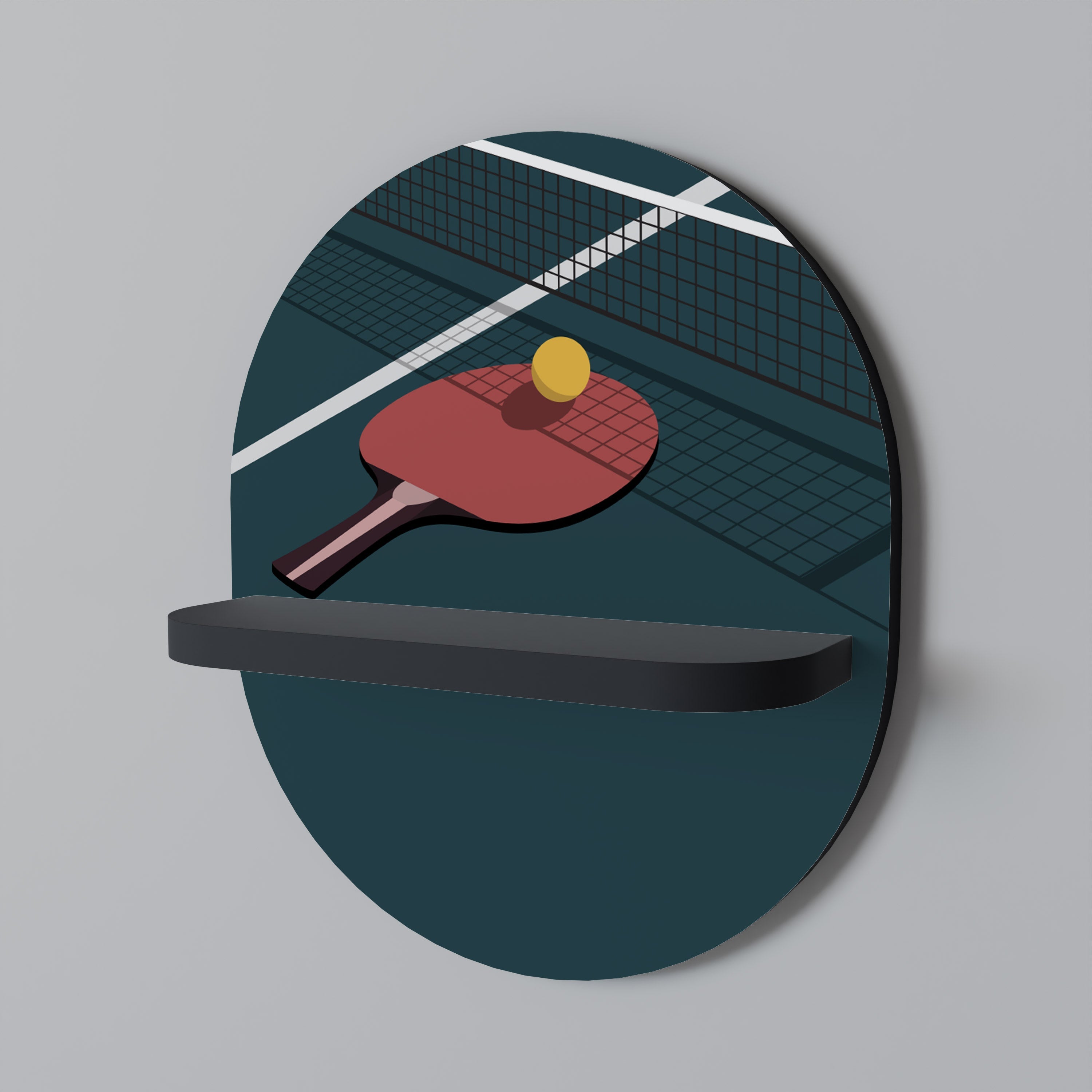 PING-PONG-SPIEL Ovales Kunstregal in schwarzem Finish