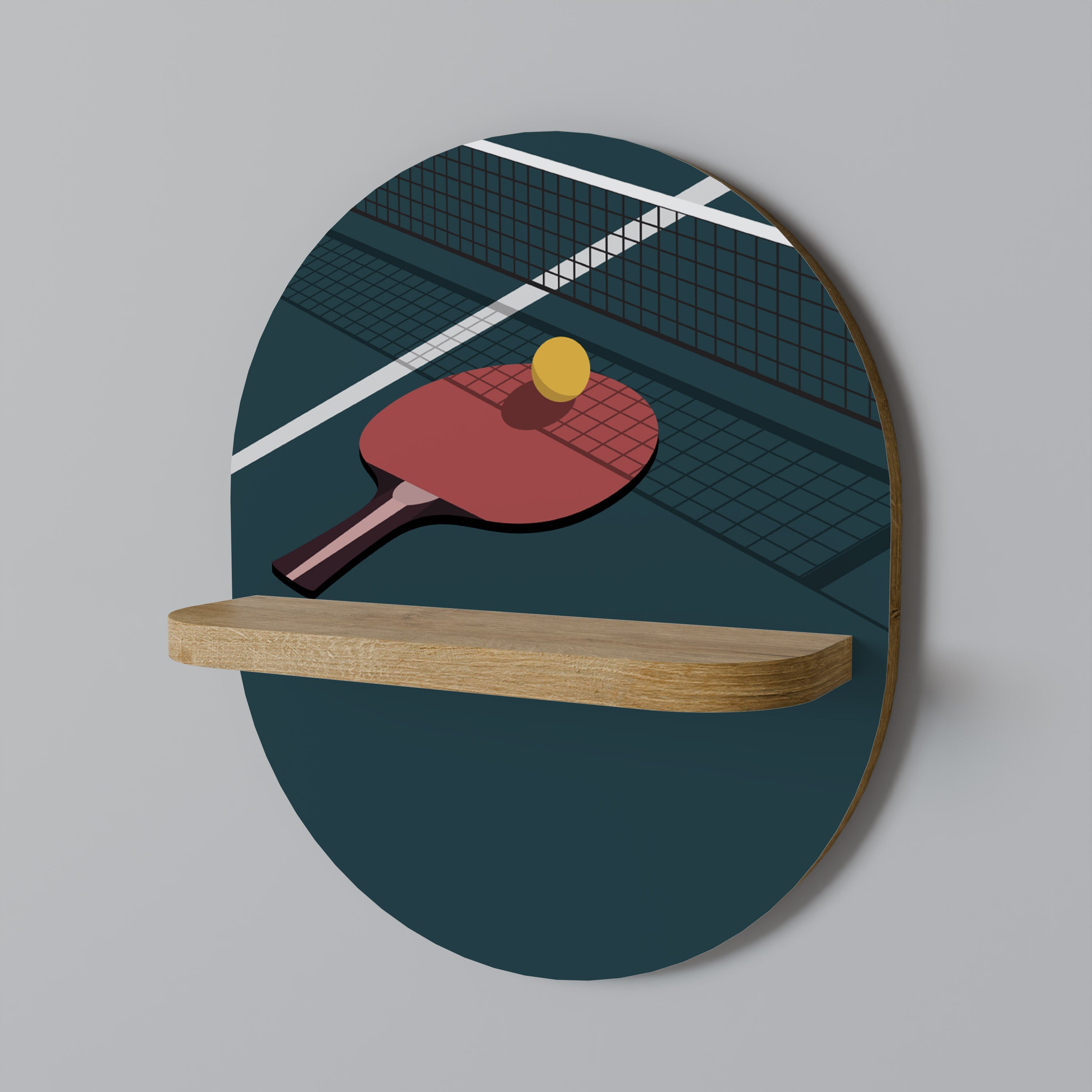 PING-PONG-SPIEL Ovales Kunstregal in Eichenoptik