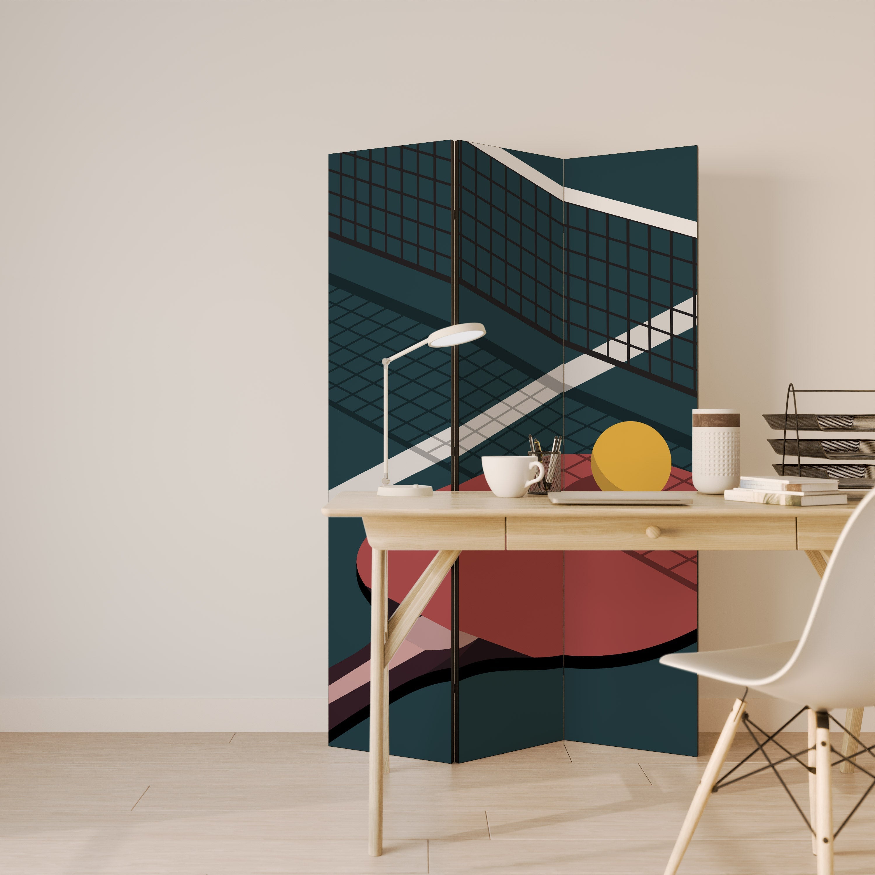 PING-PONG-SPIEL Dekorativer 3-teiliger Raumteiler