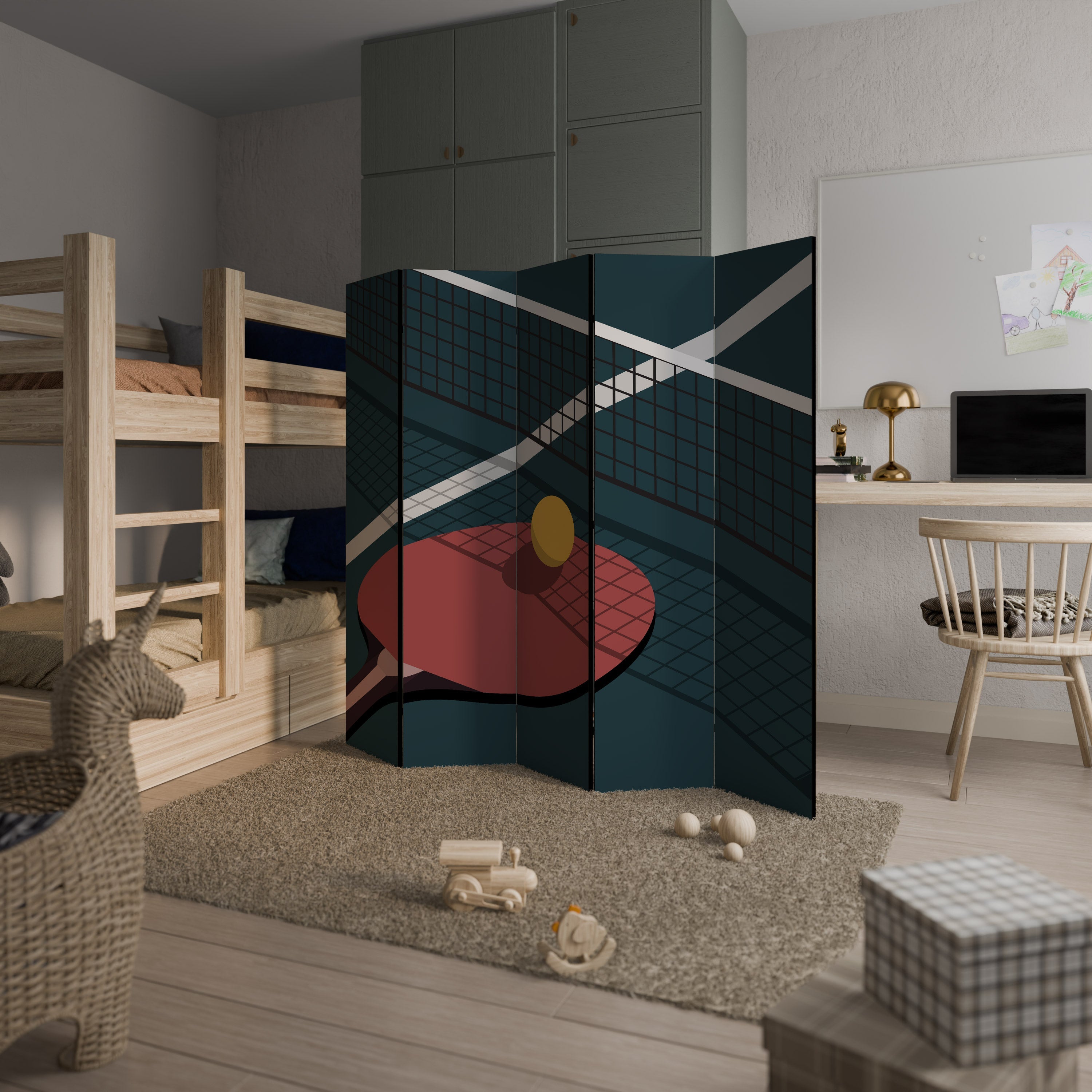 PING- PONG GAME Decorative 5-Panel Room Divider