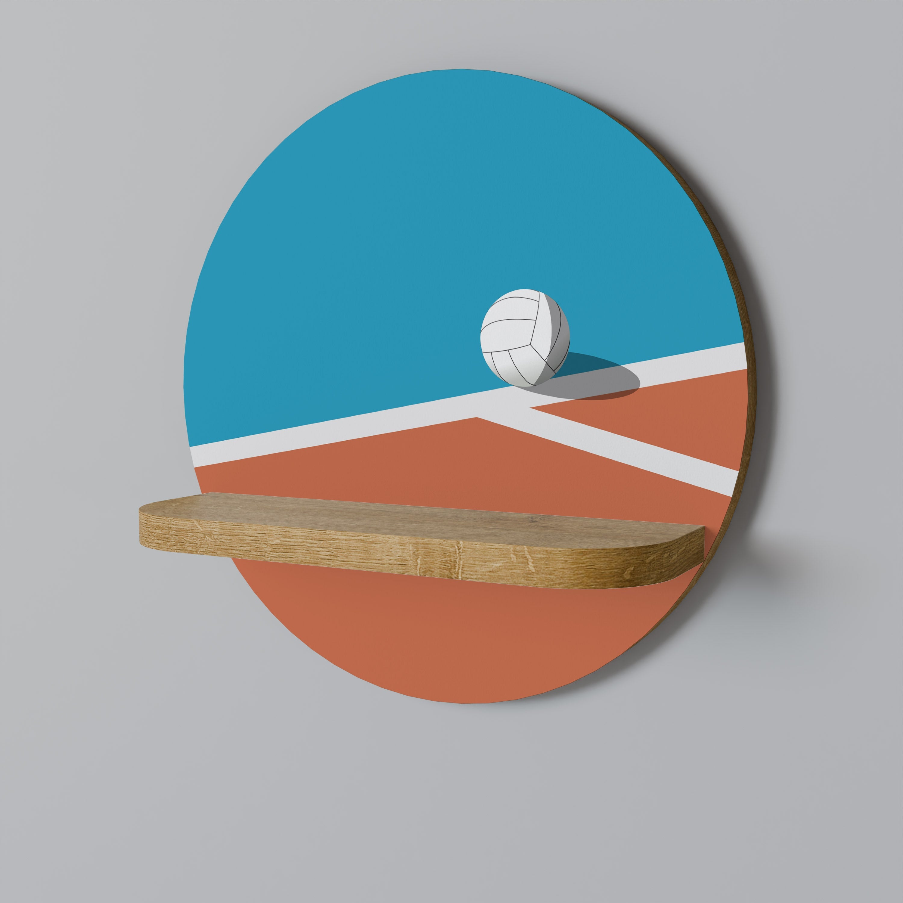 VOLLEYBALL TIME Round Art Shelf In Oak Effect