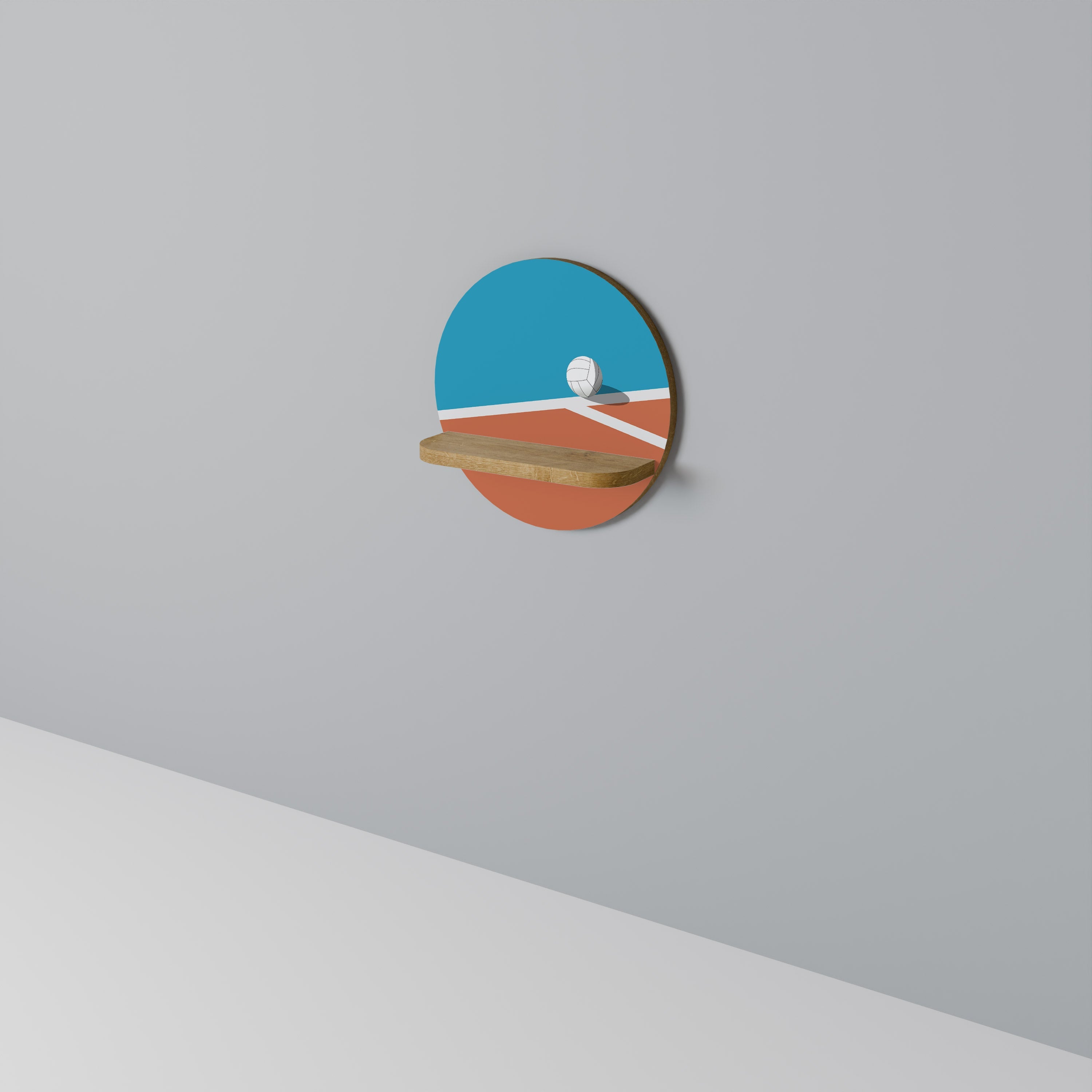 VOLLEYBALL TIME Round Art Shelf In Oak Effect