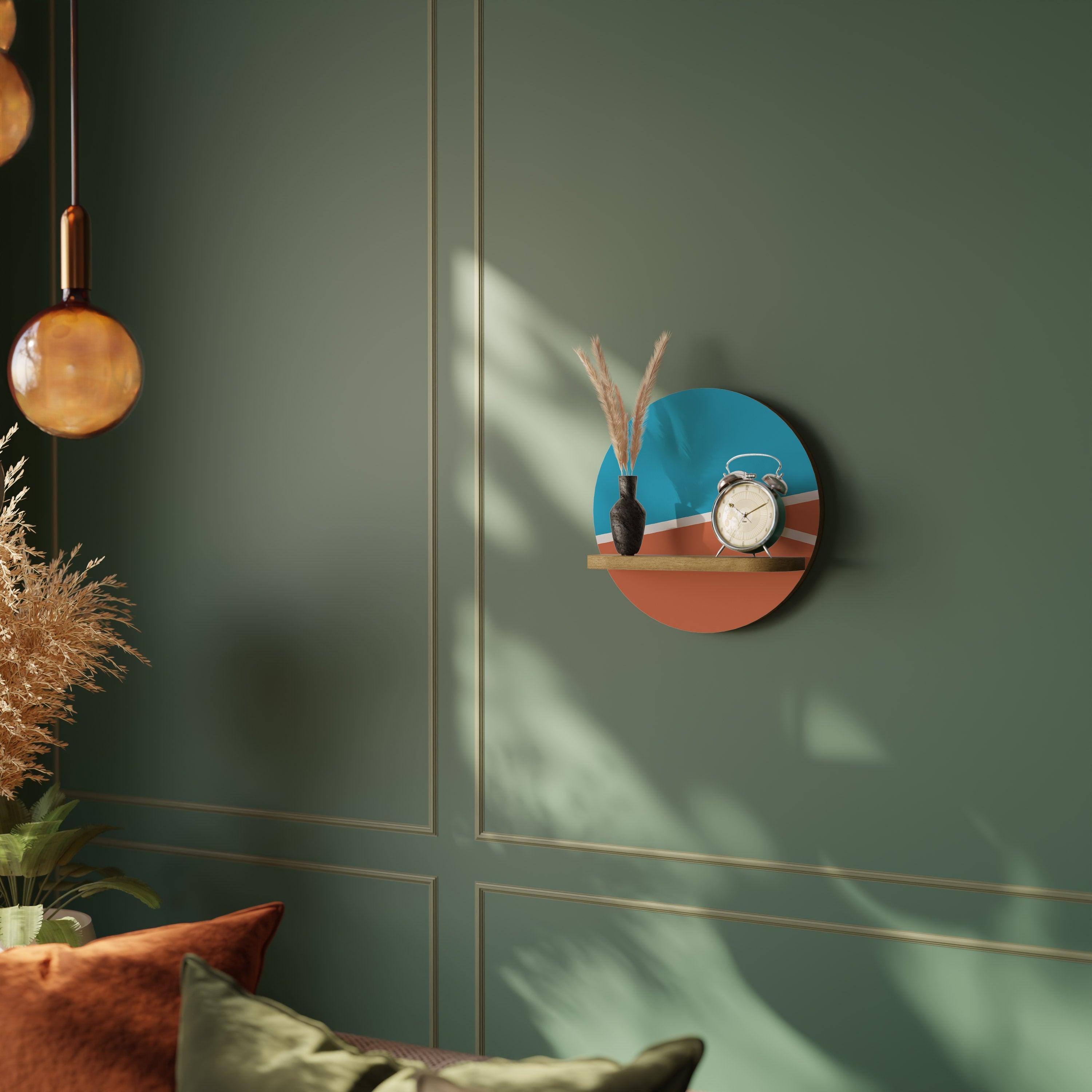 VOLLEYBALL TIME Round Art Shelf In Oak Effect