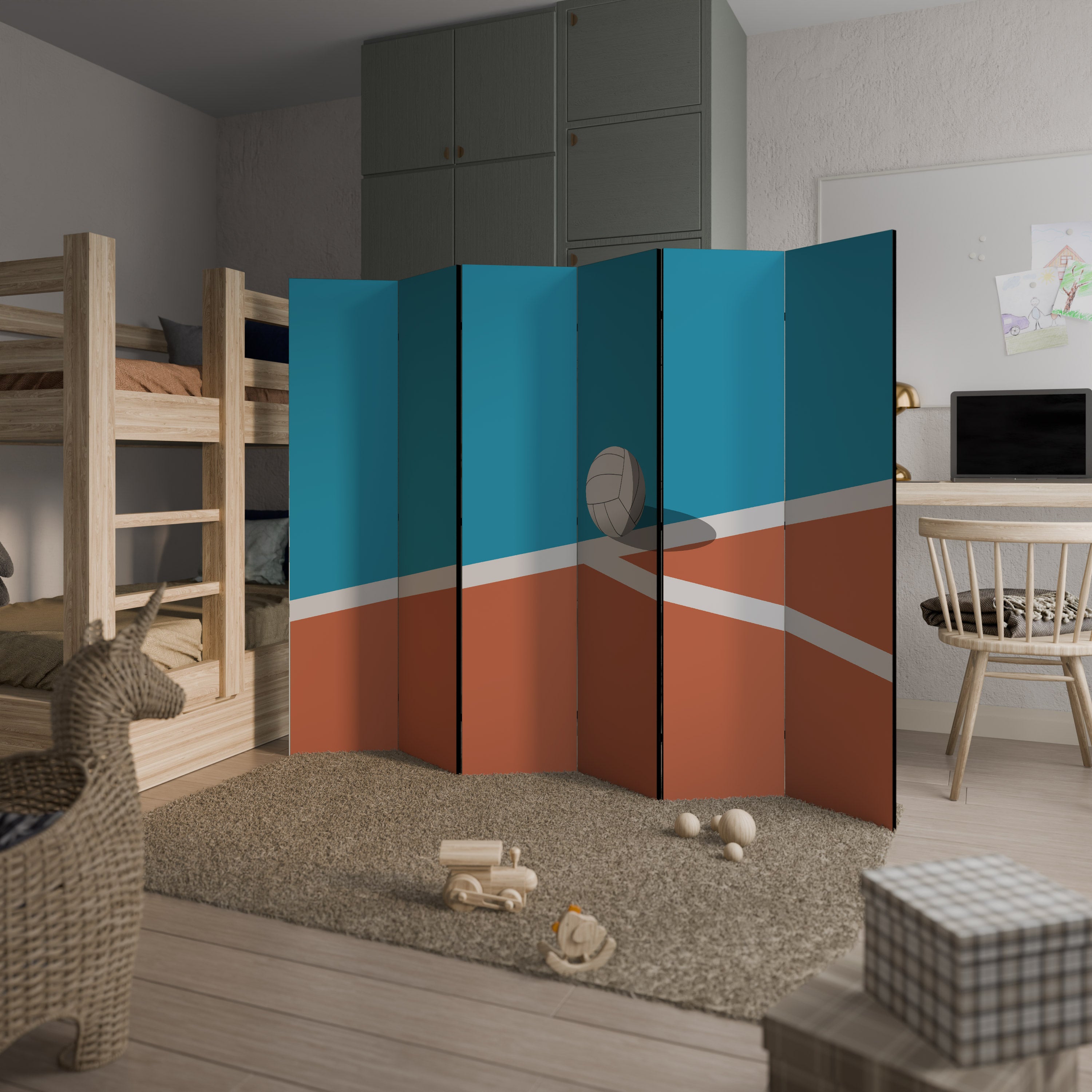 VOLLEYBALL TIME Decorative 6-Panel Room Divider