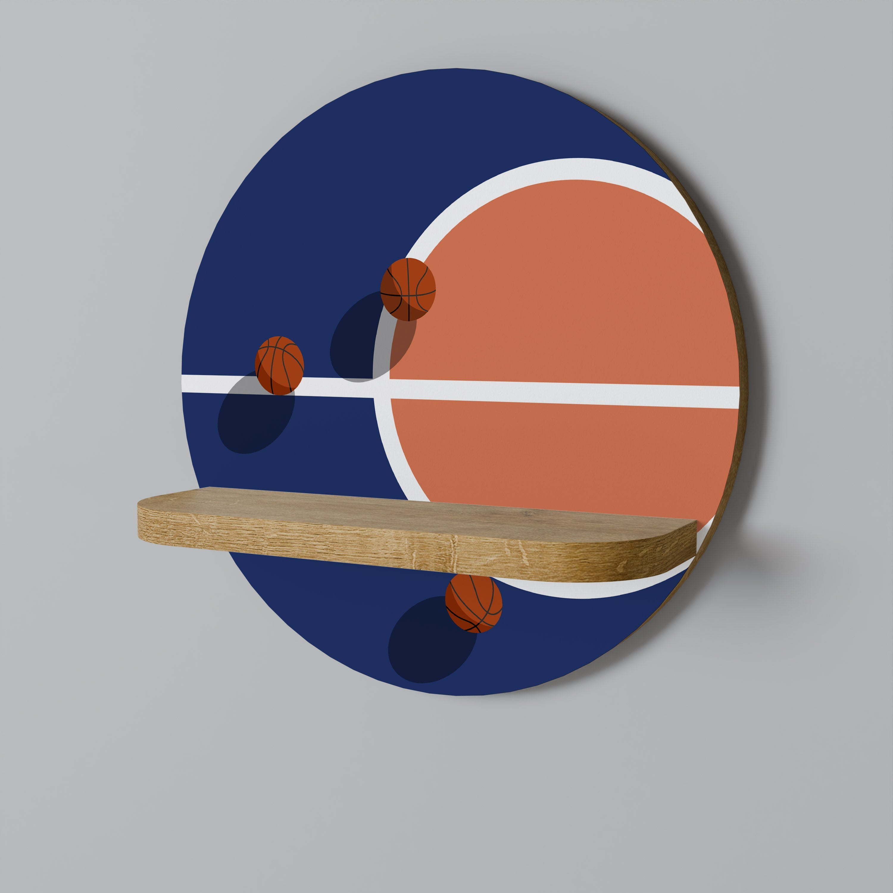 BASKETBALL CHALLENGE Round Art Shelf In Oak Effect
