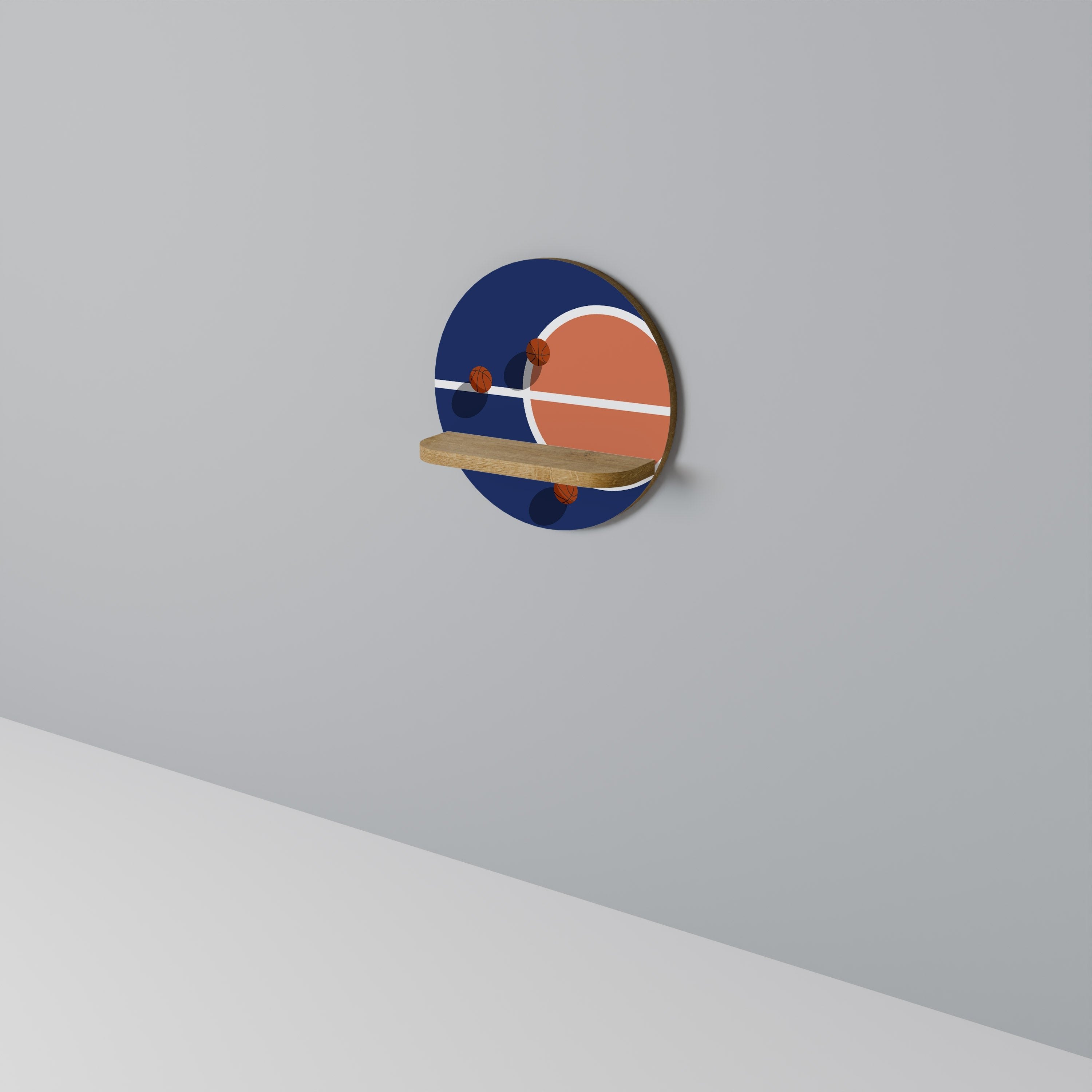 BASKETBALL CHALLENGE Round Art Shelf In Oak Effect