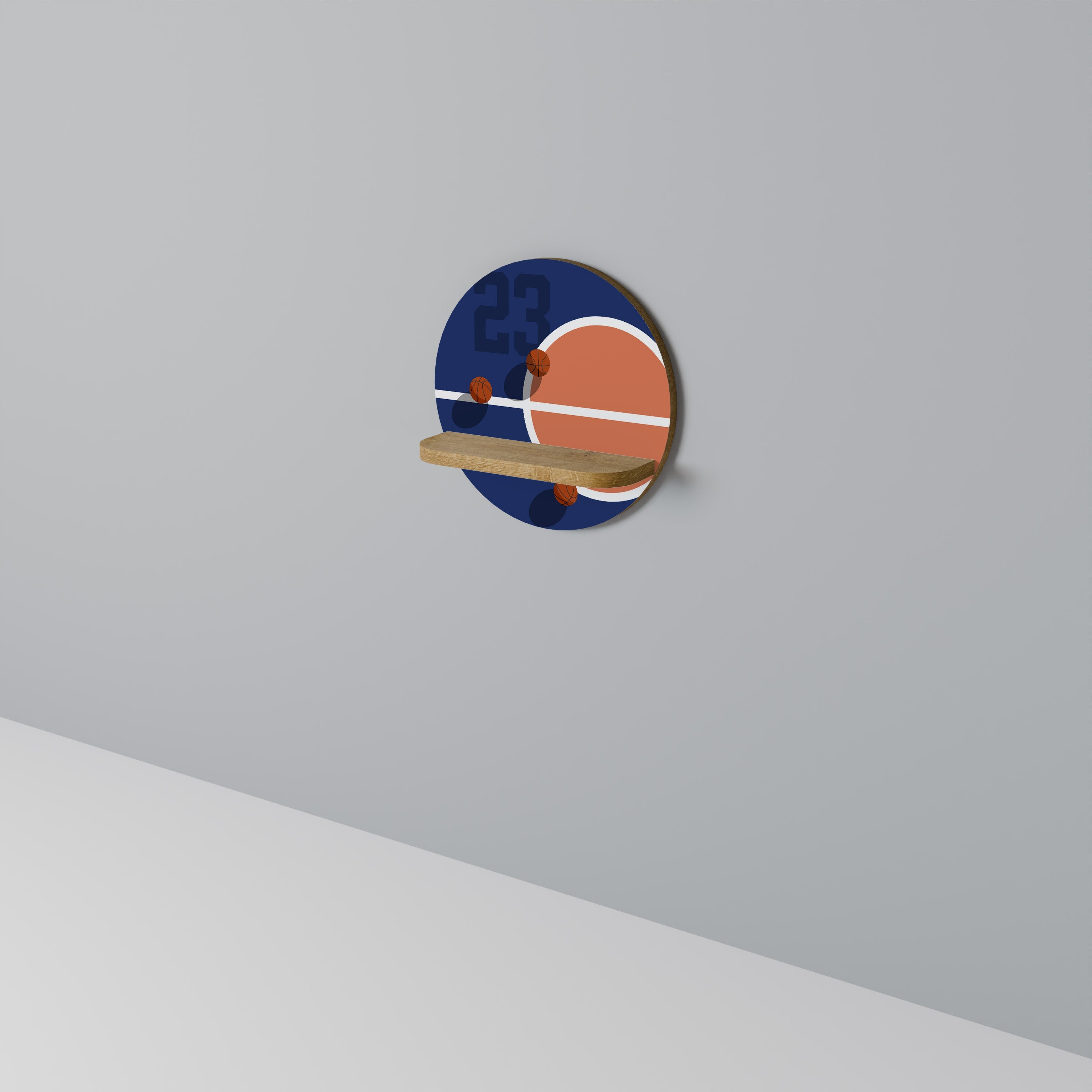 FAMOUS NUMBER 23 Round Art Shelf In Oak Effect