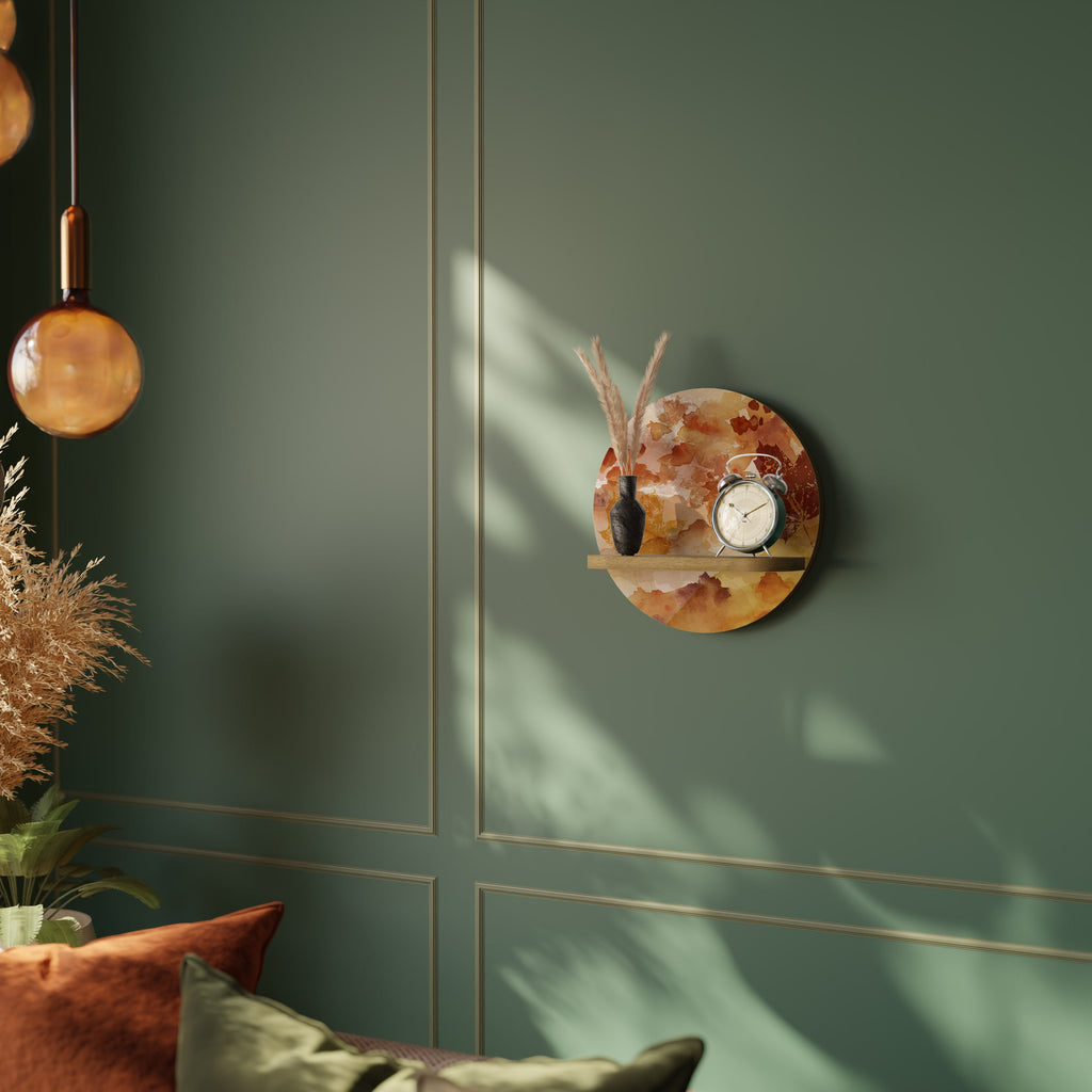 TRACES OF AUTUMN Round Art Shelf In Oak Effect