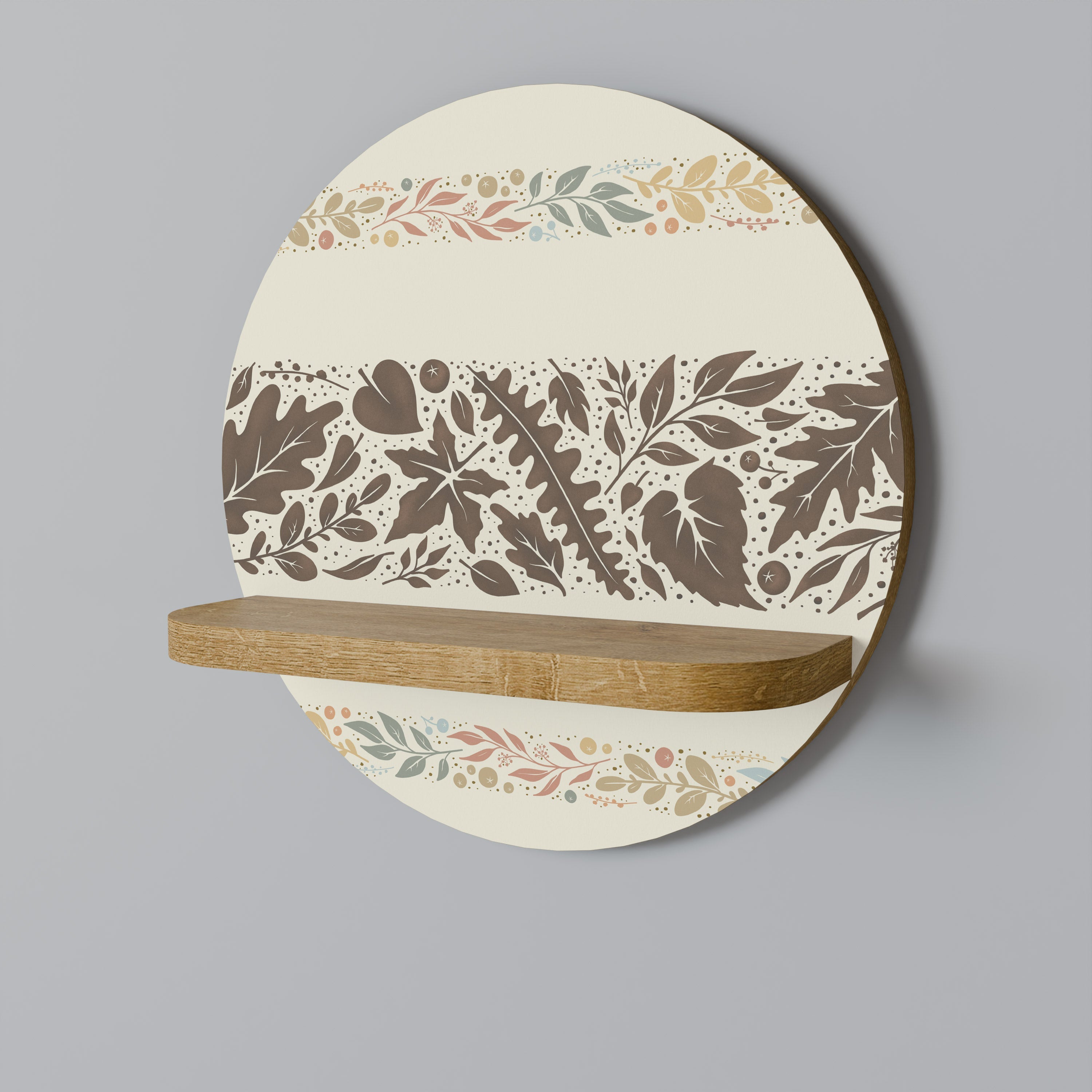FOLIAGE ROWS Round Art Shelf In Oak Effect