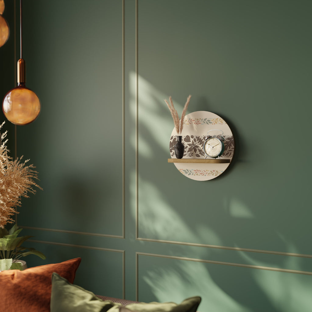 FOLIAGE ROWS Round Art Shelf In Oak Effect
