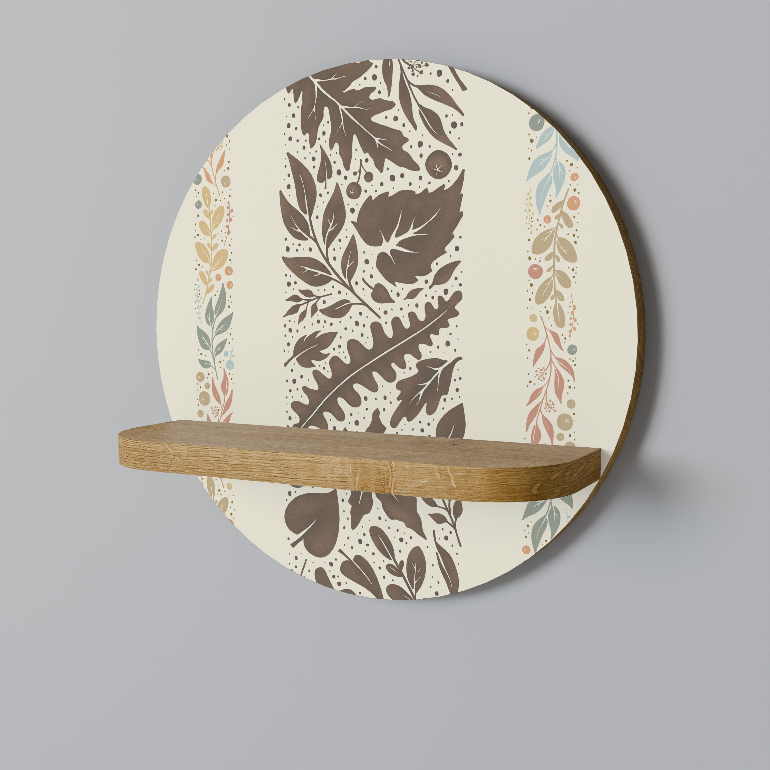 FOLIAGE TALES Round Art Shelf In Oak Effect