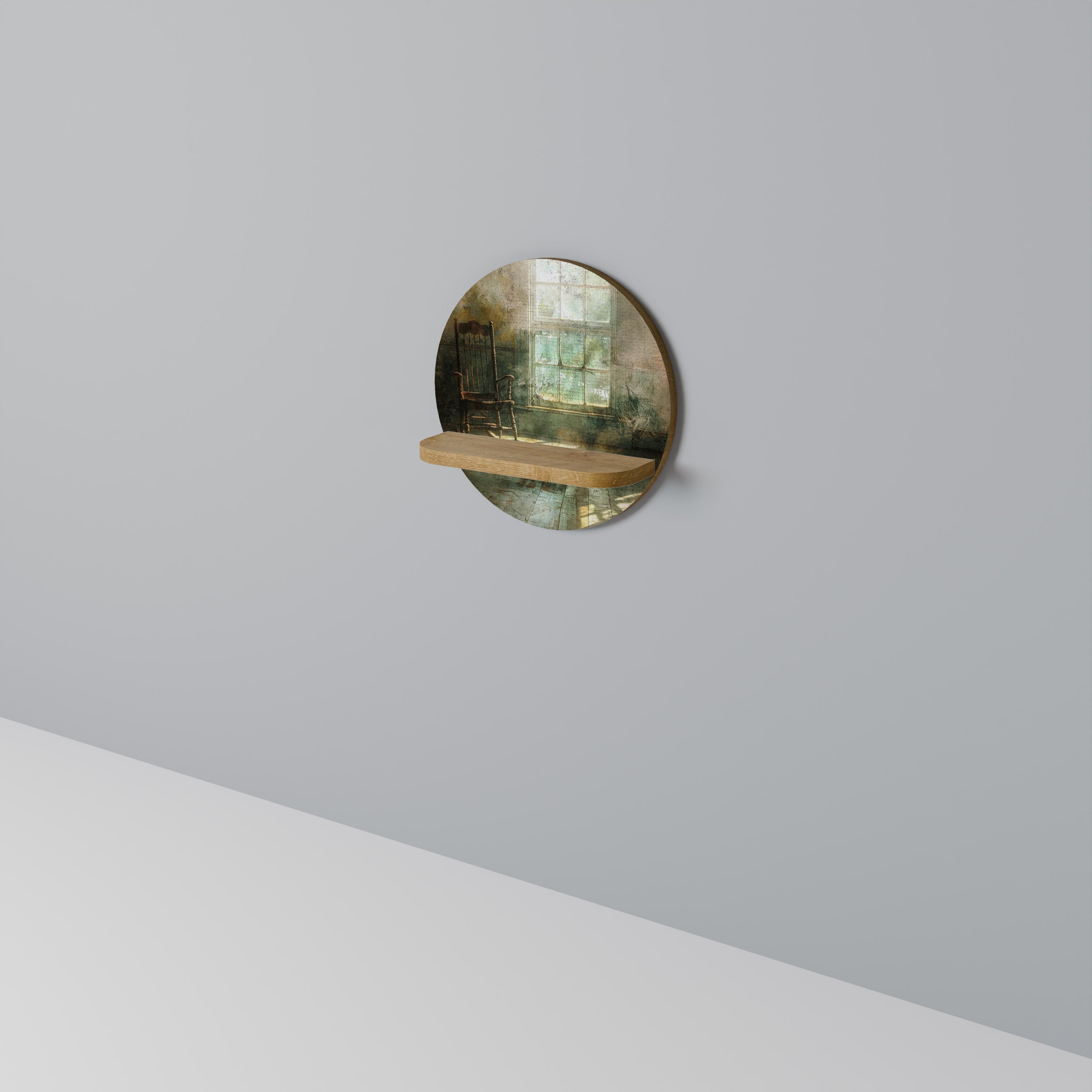 SUNLIT STILLNESS Round Art Shelf In Oak Effect