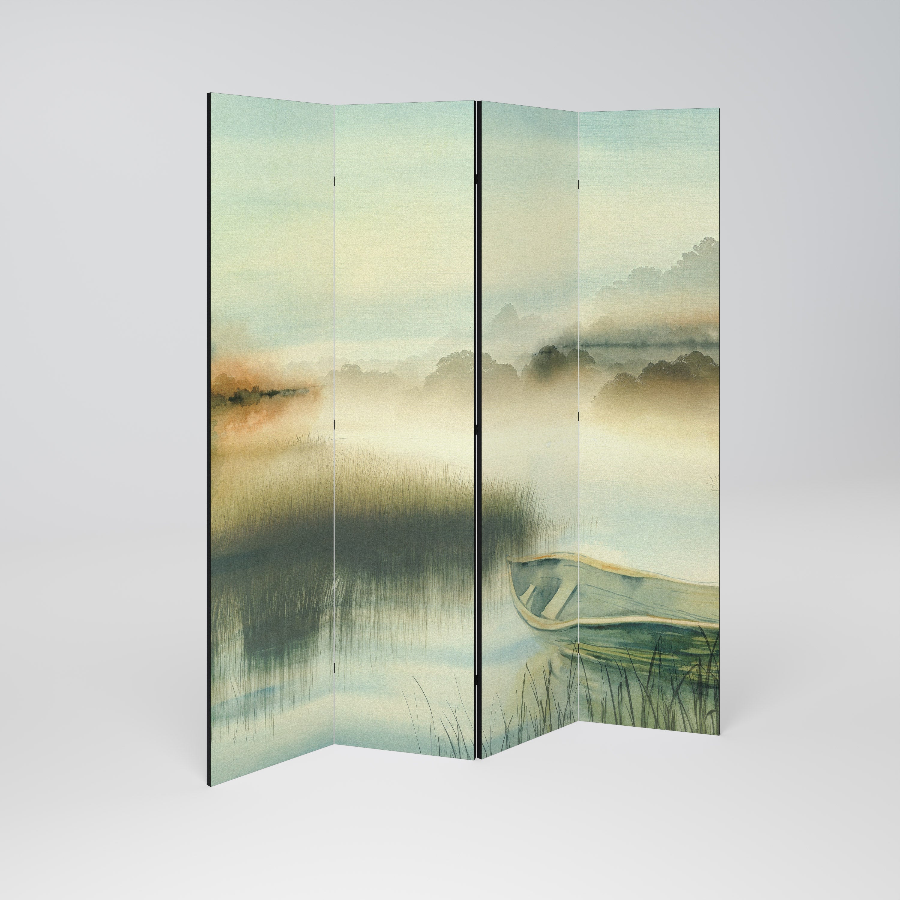 MORNING BY THE LAKE Dekorativer 4-teiliger Raumteiler