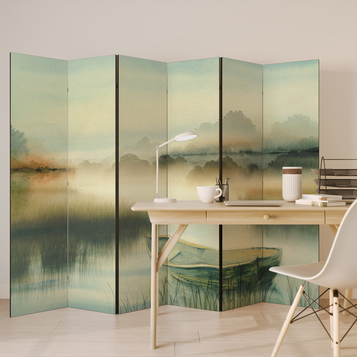 MORNING BY THE LAKE 6-teiliger Paravent