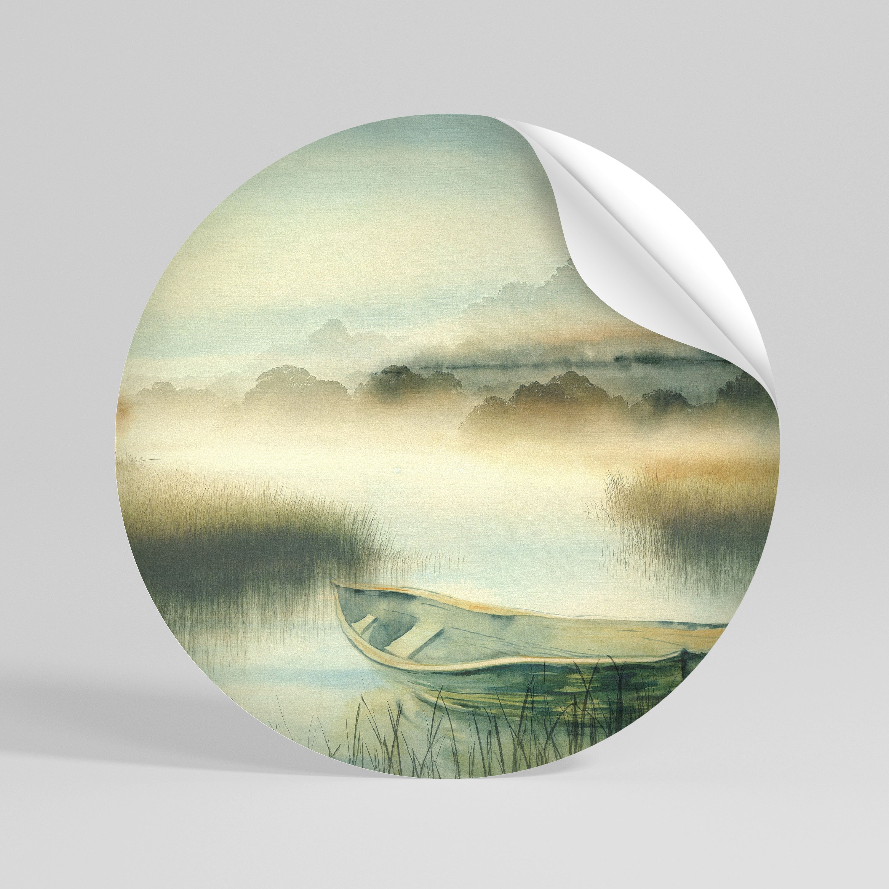 MORNING BY THE LAKE Peel and Stick Round Sticker