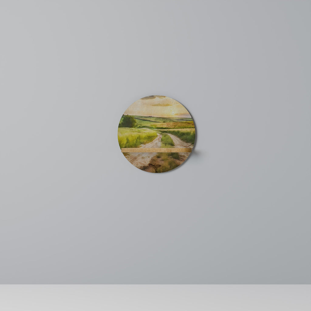 SUNSET PATH Round Art Shelf In Oak Effect