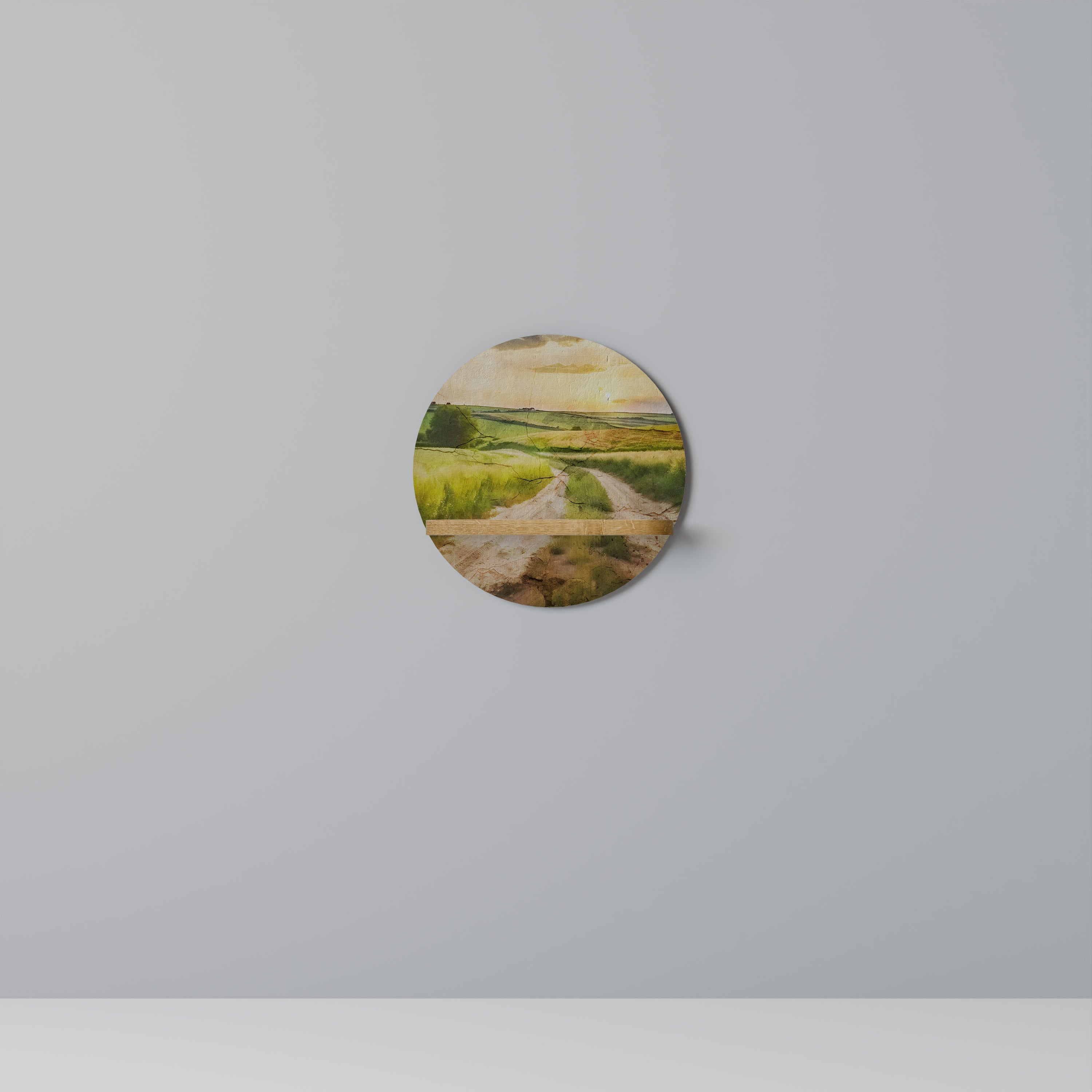 SUNSET PATH Round Art Shelf In Oak Effect